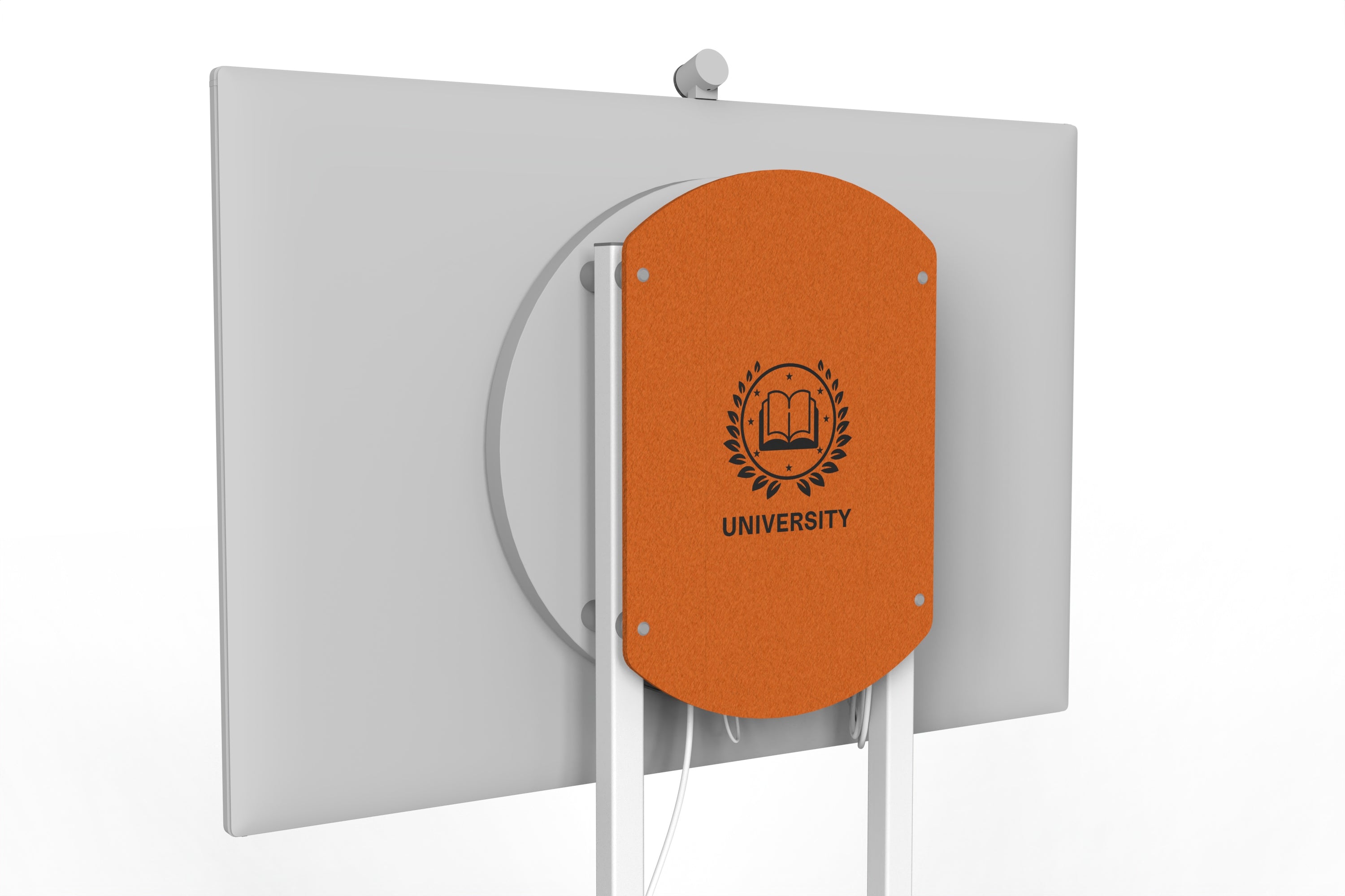 Heckler Rolling Stand for Surface Hub 3 with custom logo in Cinnamon finish.