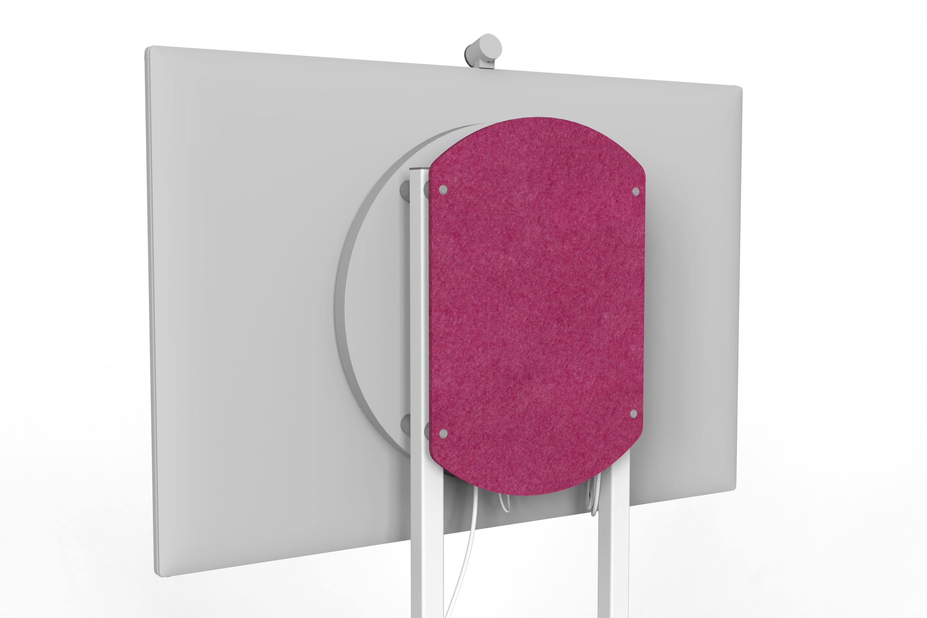 Heckler Rolling Stand for Surface Hub 3 in Raspberry finish.