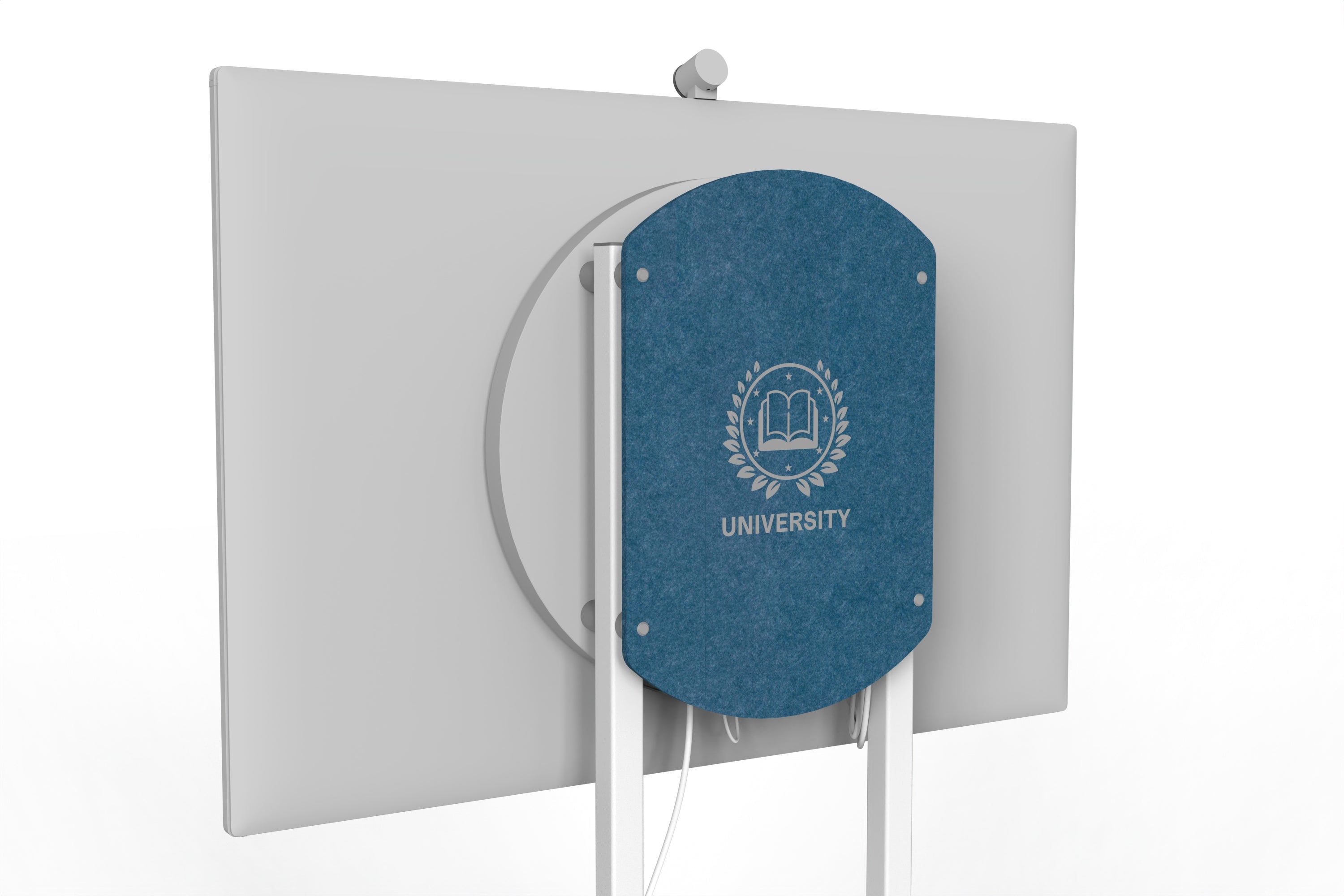 Heckler Rolling Stand for Surface Hub 3 with custom logo in Slate Blue finish.