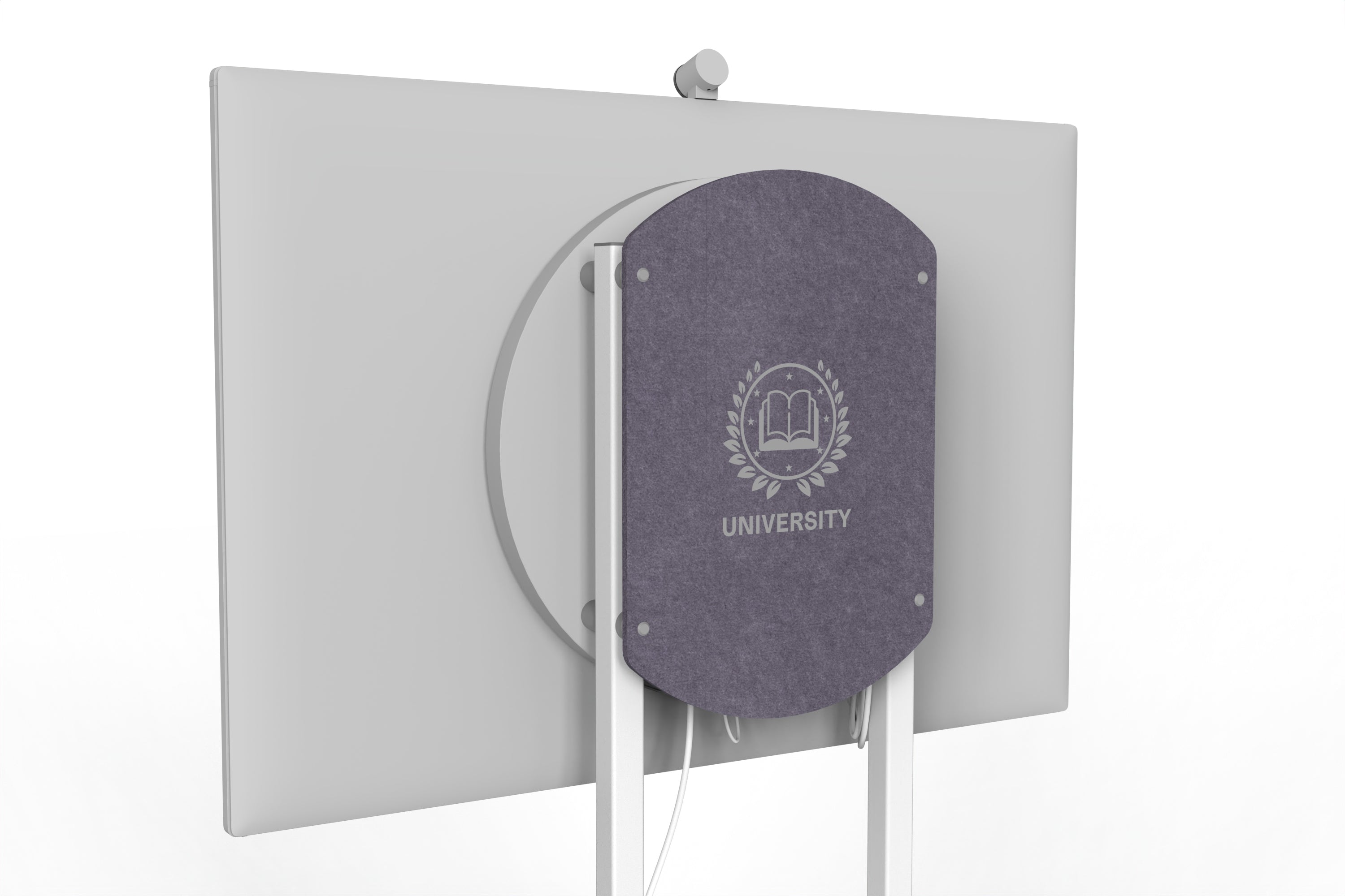 Heckler Rolling Stand for Surface Hub 3 with custom logo in Wisteria finish.