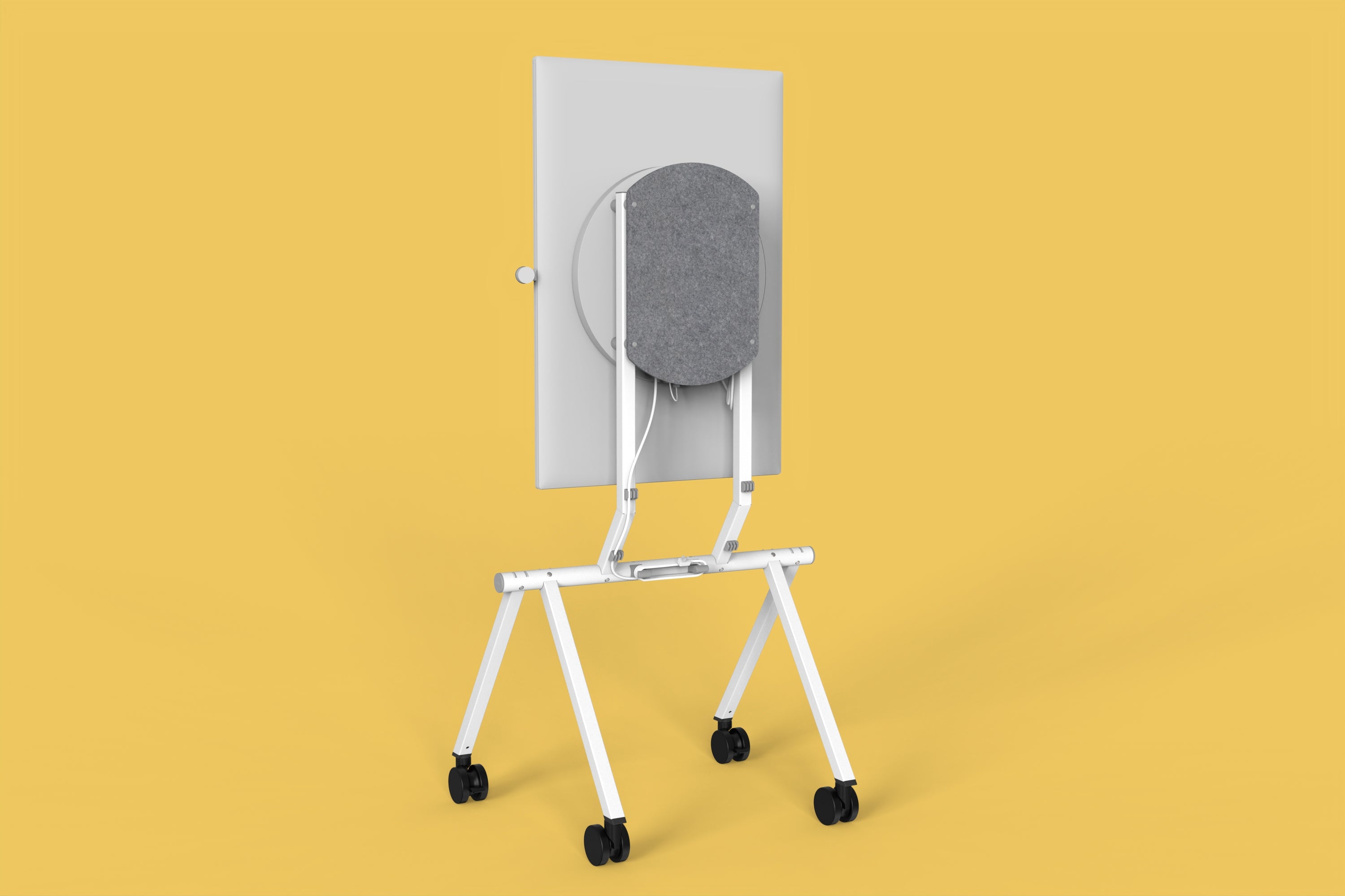 Angled rear view of Heckler Rolling Stand for Surface Hub 3 with mounted display.