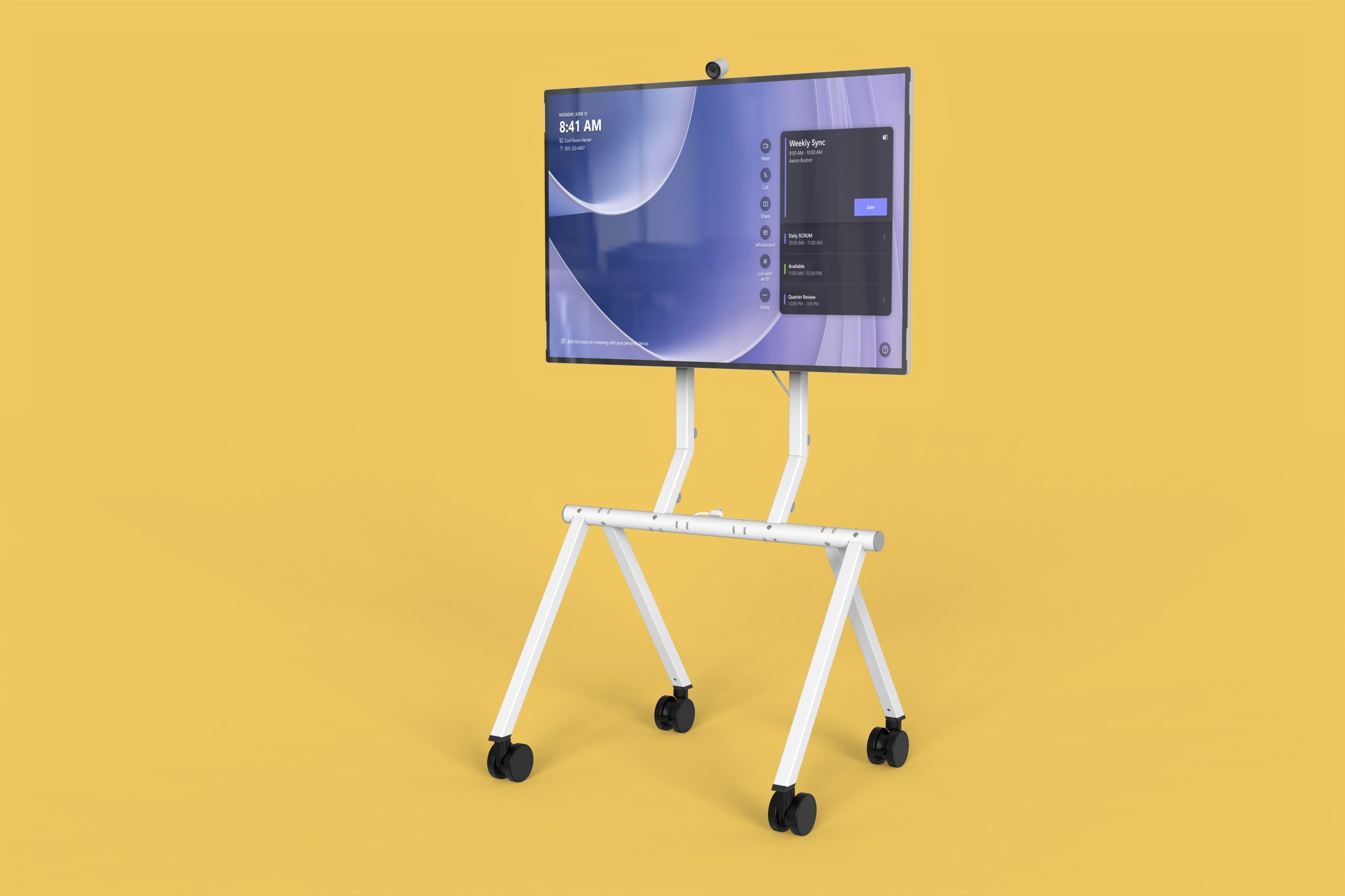 Heckler Rolling Stand for Surface Hub 3 front view with mounted display.