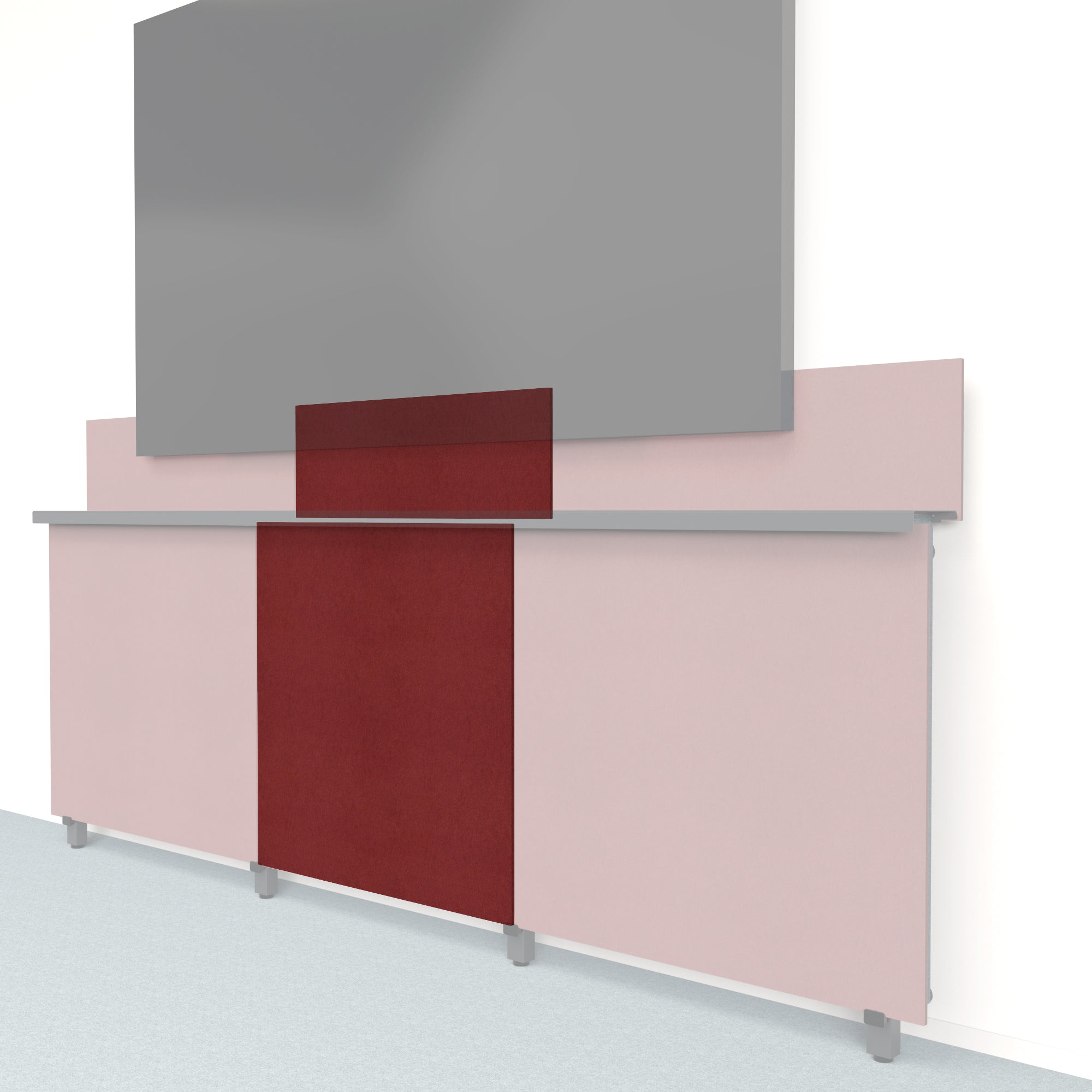 Heckler Framework Tall Inner Panel & Backsplash in Crimson Felt Right — modular crimson red PET felt AV wall panel for the Heckler Framework system.