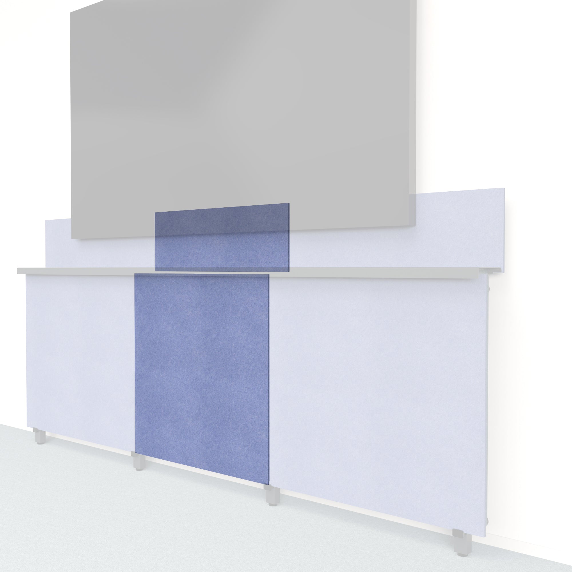 Heckler Framework Tall Inner Panel & Backsplash in Periwinkle Felt Right — modular periwinkle blue PET felt AV wall panel for the Heckler Framework system.