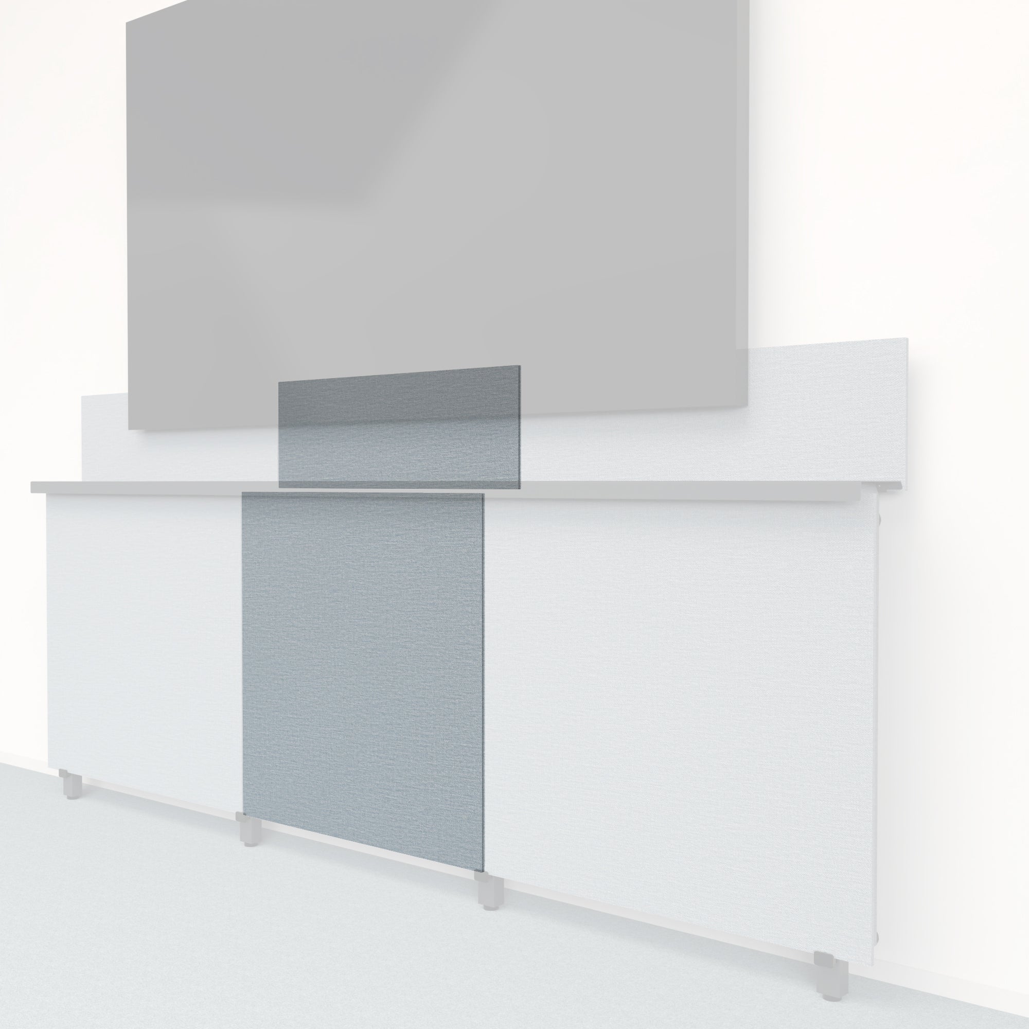 Heckler Framework Tall Inner Panel & Backsplash in Blue Maharam textile — modular textile-wrapped muted blue AV wall panel for the Heckler Framework system.