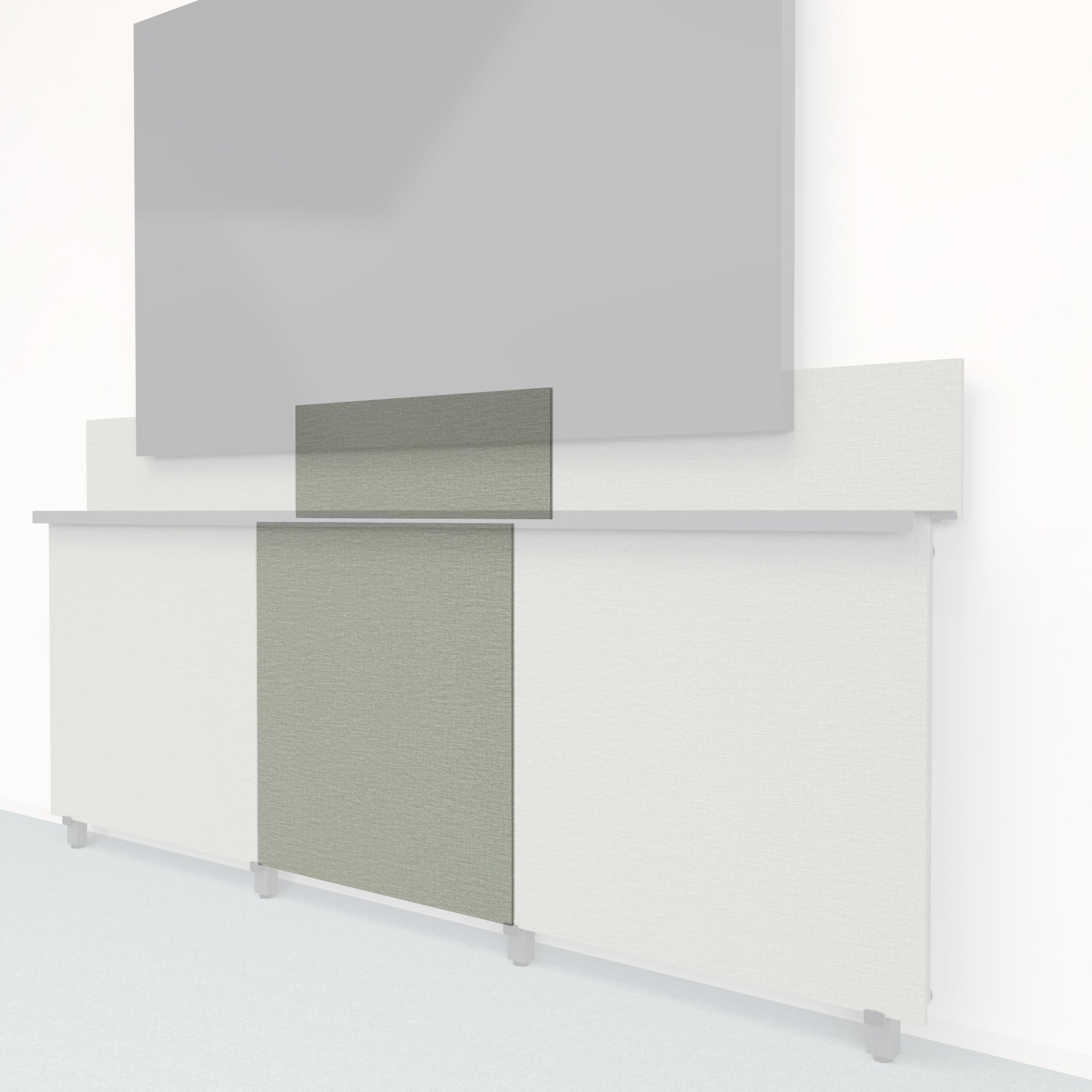Heckler Framework Tall Inner Panel & Backsplash in Green Maharam textile — modular textile-wrapped sage green AV wall panel for the Heckler Framework system.
