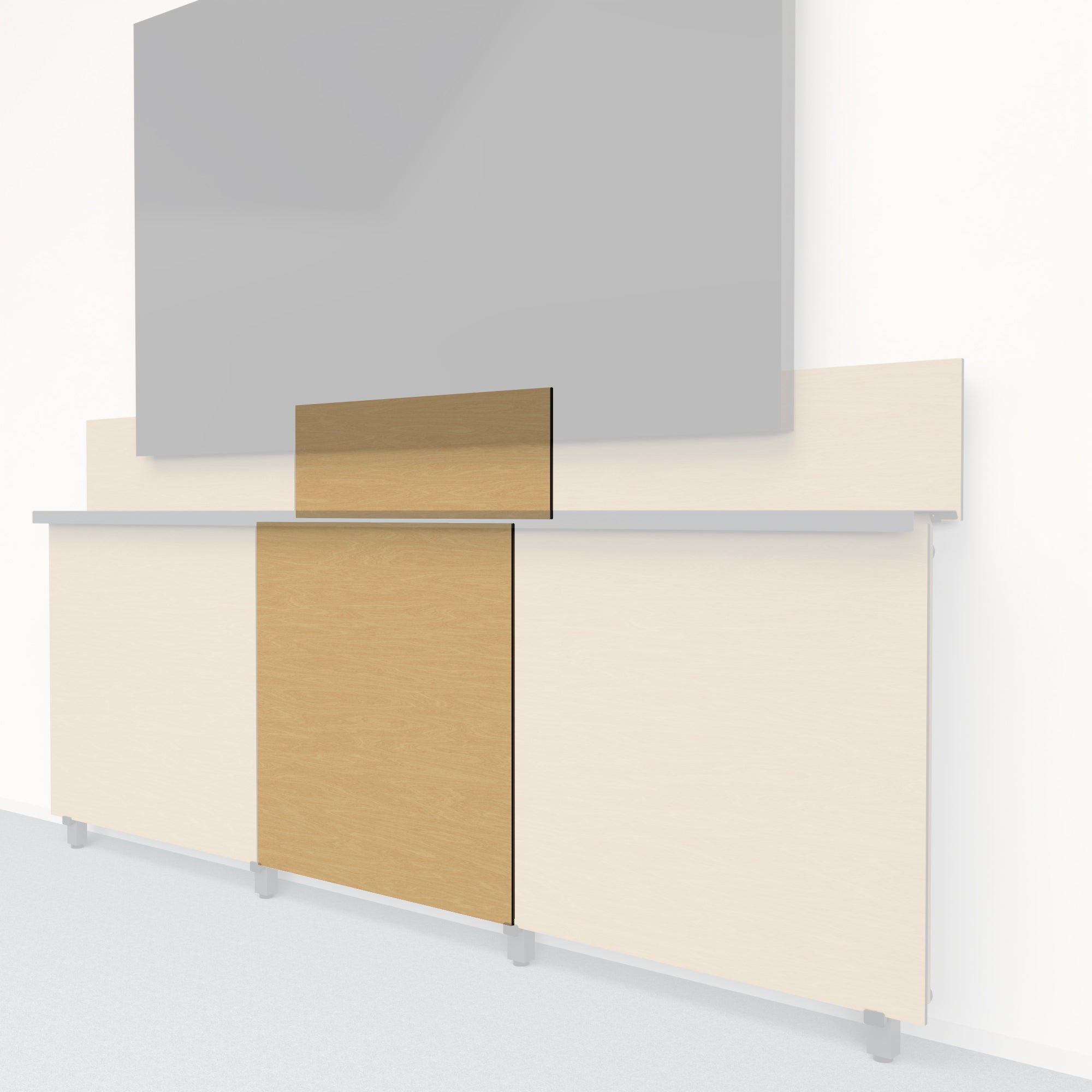 Heckler Framework Tall Inner Panel & Backsplash in Modern Maple wood look — modular maple-woodgrain AV wall panel for the Heckler Framework system.