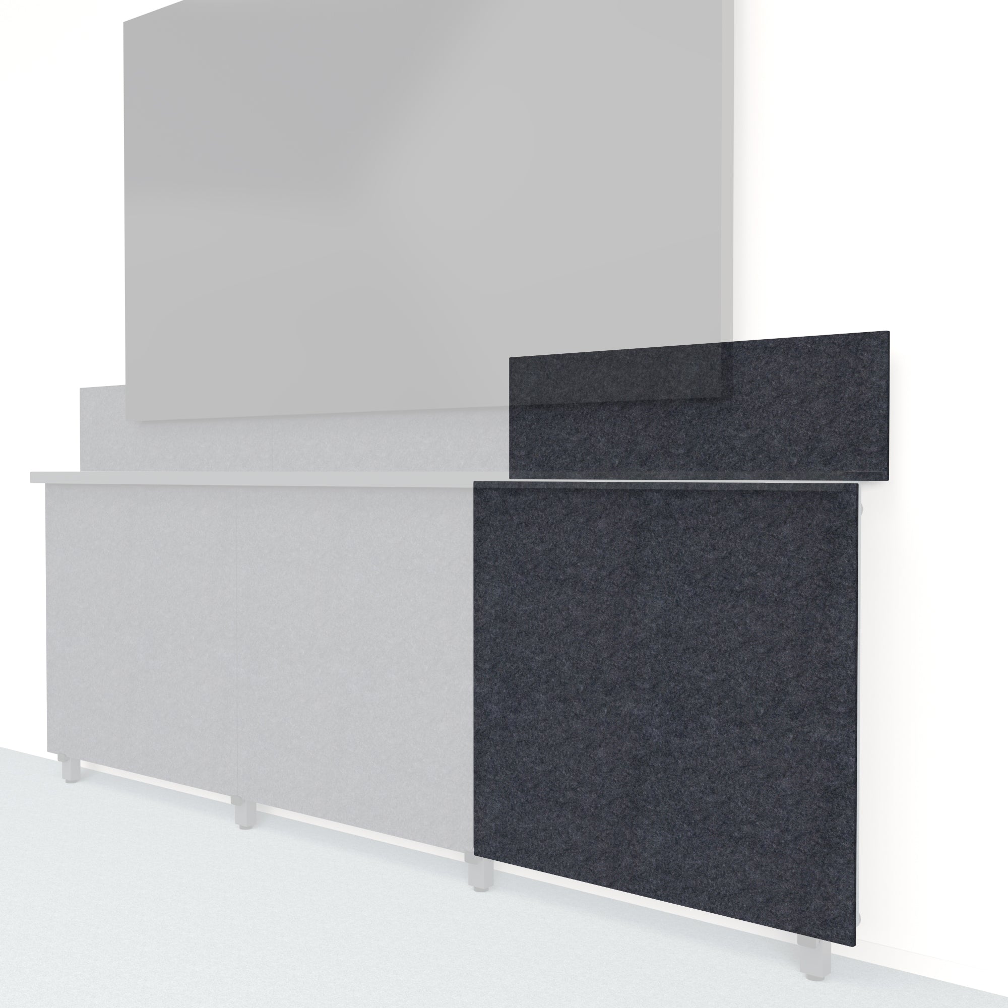Heckler Framework Tall Outer Panel & Backsplash in Cast Felt Right — modular cast gray PET felt AV wall panel for the Heckler Framework system.