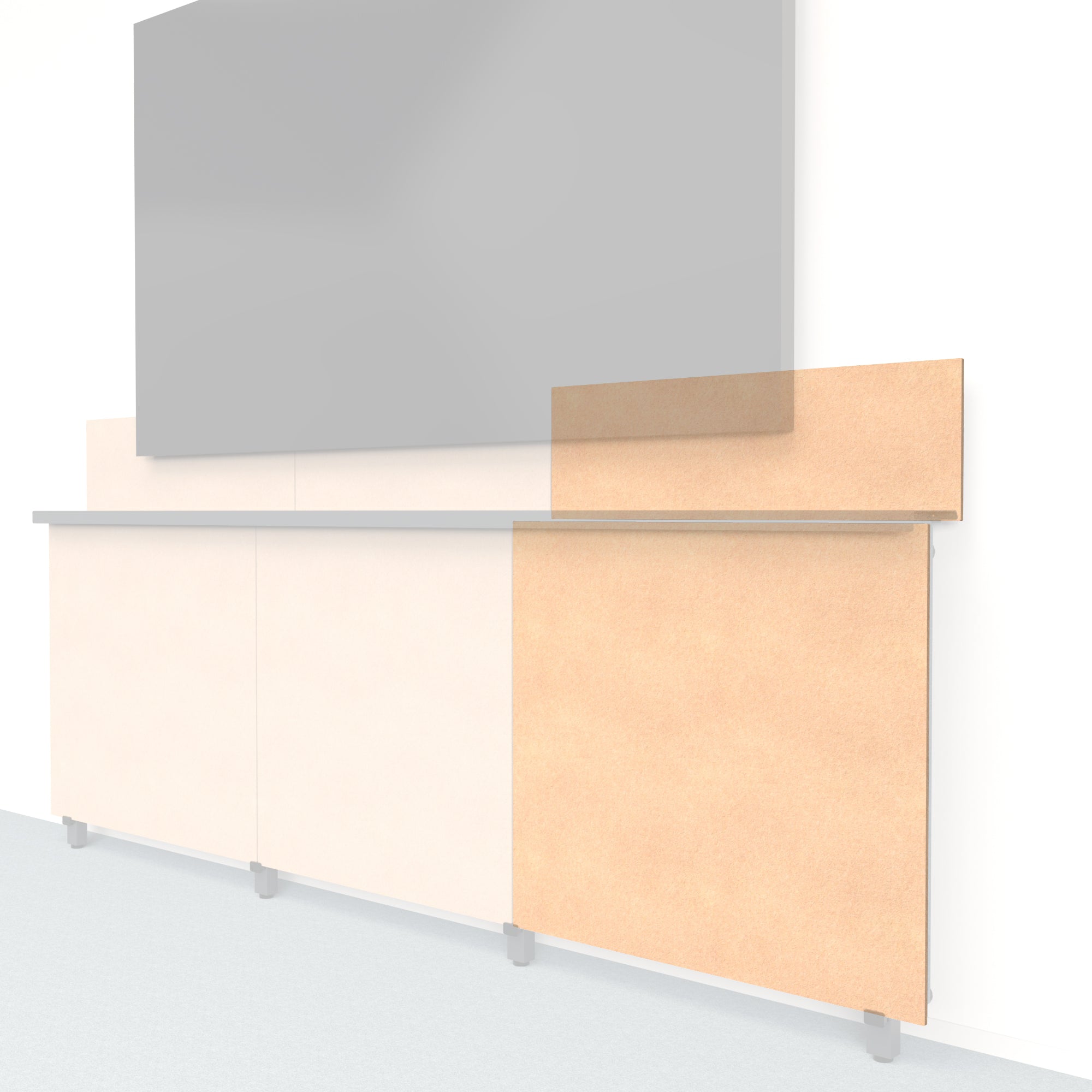 Heckler Framework Tall Outer Panel & Backsplash in Cashmere Felt Right — modular cashmere beige PET felt AV wall panel for the Heckler Framework system.