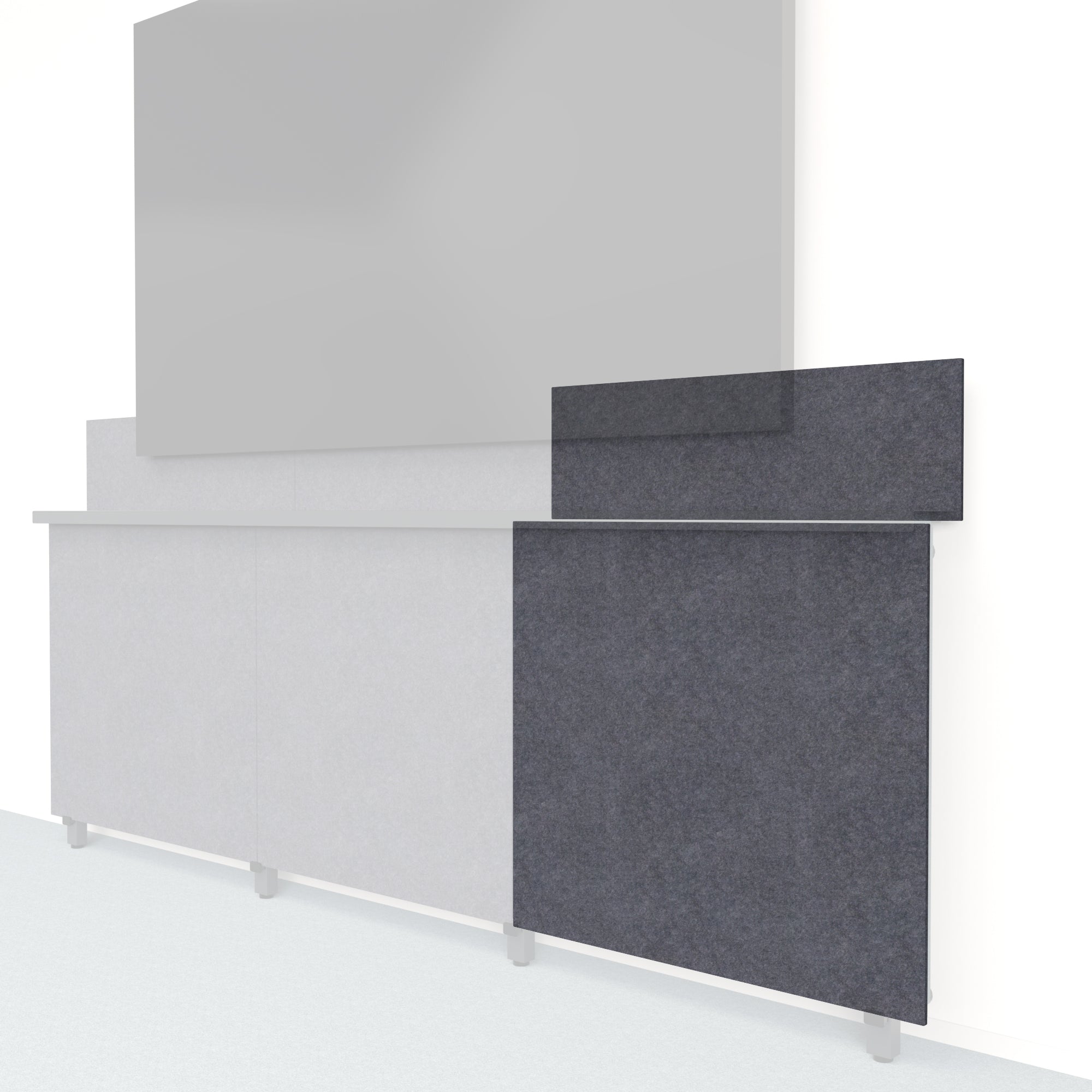 Heckler Framework Tall Outer Panel & Backsplash in Mineral Felt Right — modular mineral gray PET felt AV wall panel for the Heckler Framework system.