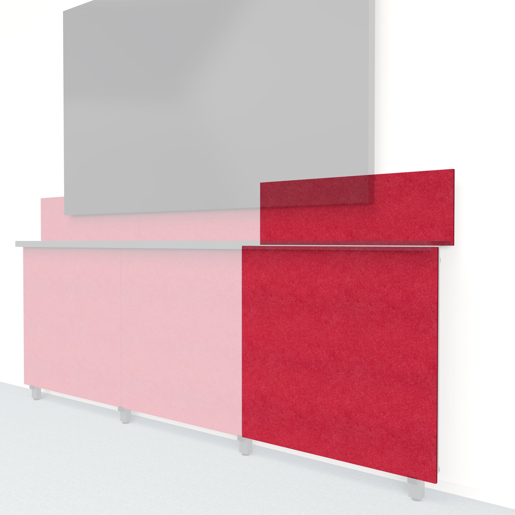 Heckler Framework Tall Outer Panel & Backsplash in Ruby Felt Right — modular ruby red PET felt AV wall panel for the Heckler Framework system.