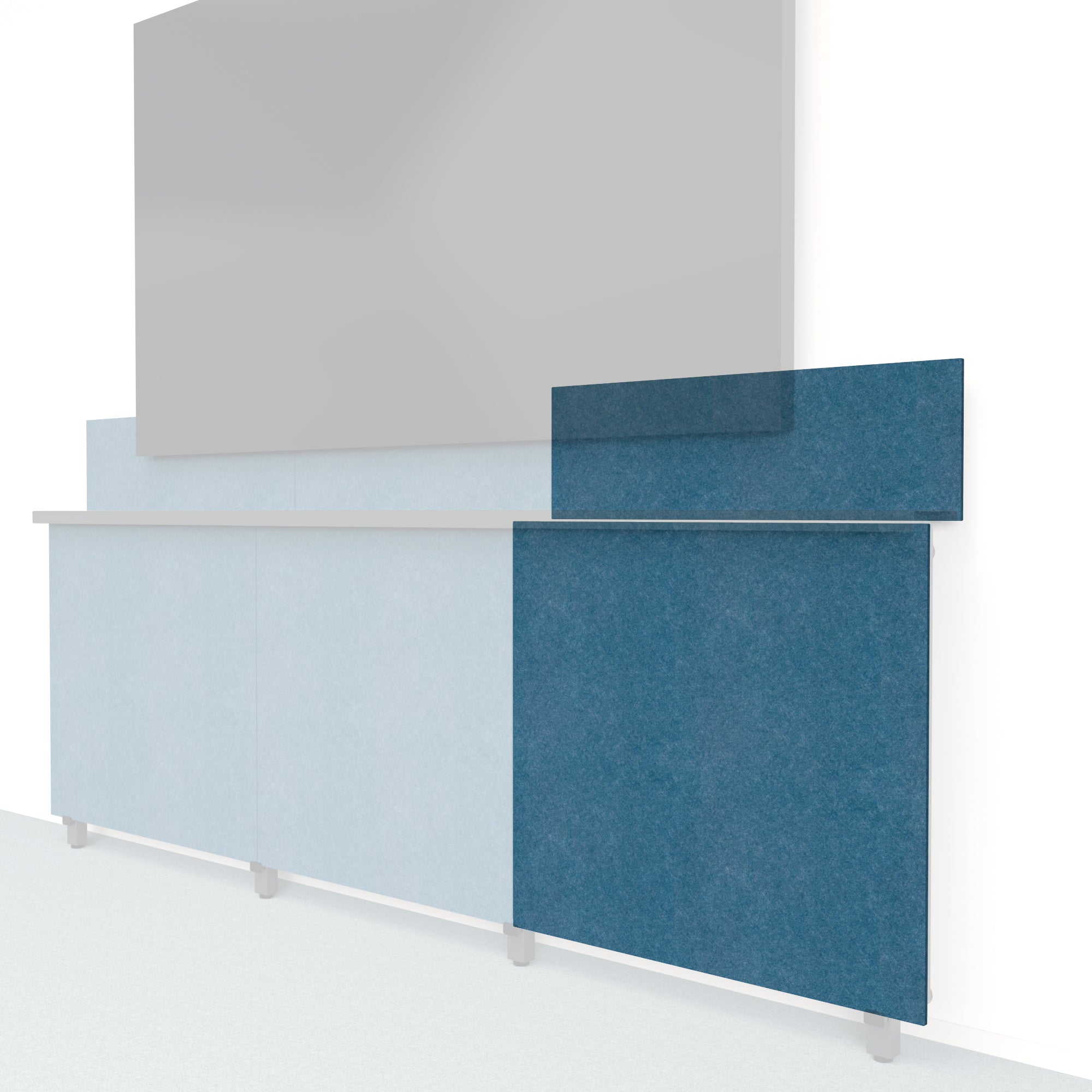 Heckler Framework Tall Outer Panel & Backsplash in Slate Blue Felt Right — modular slate blue PET felt AV wall panel for the Heckler Framework system.