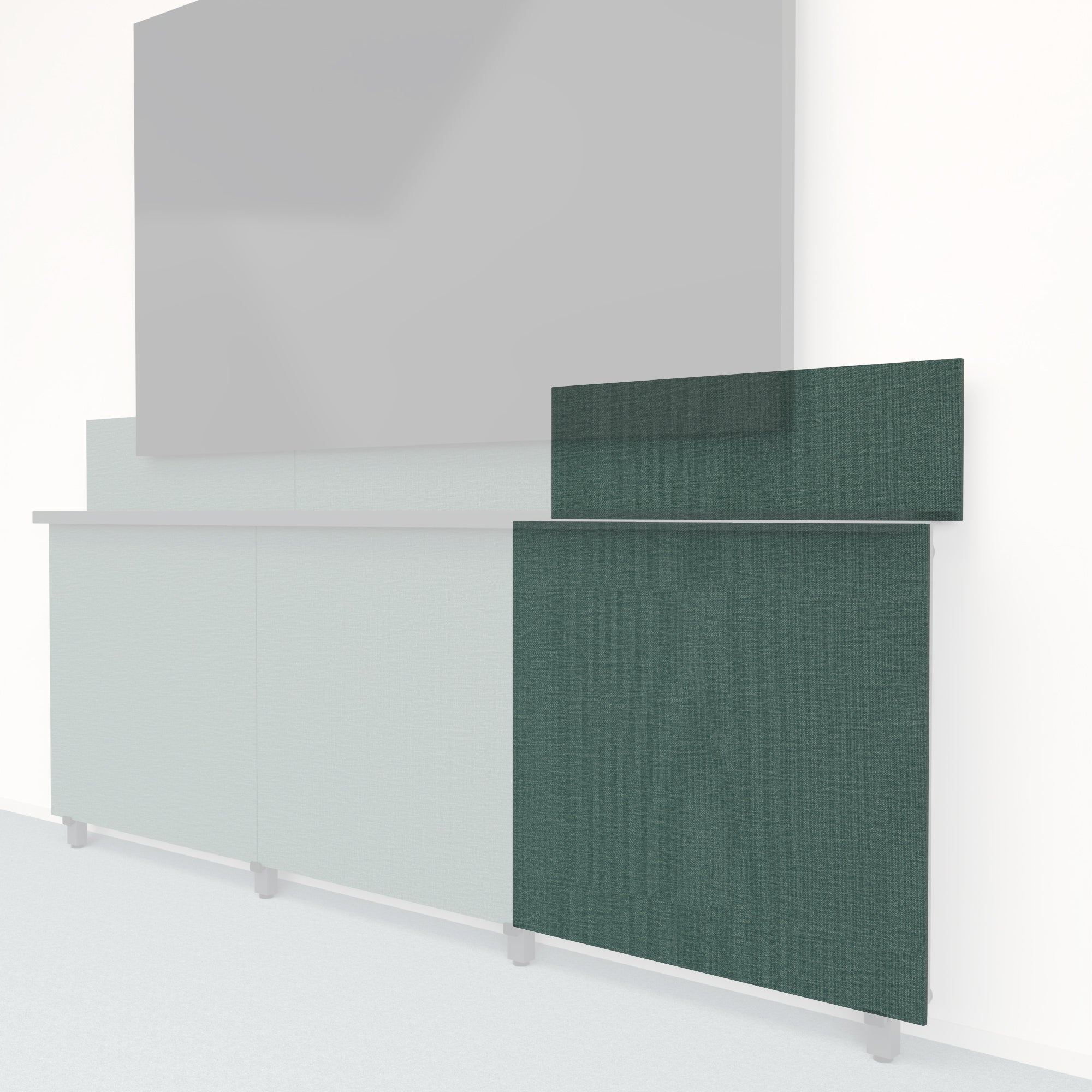 Heckler Framework Tall Outer Panel & Backsplash in Undergrowth Maharam textile — modular textile-wrapped muted green AV wall panel for the Heckler Framework system.