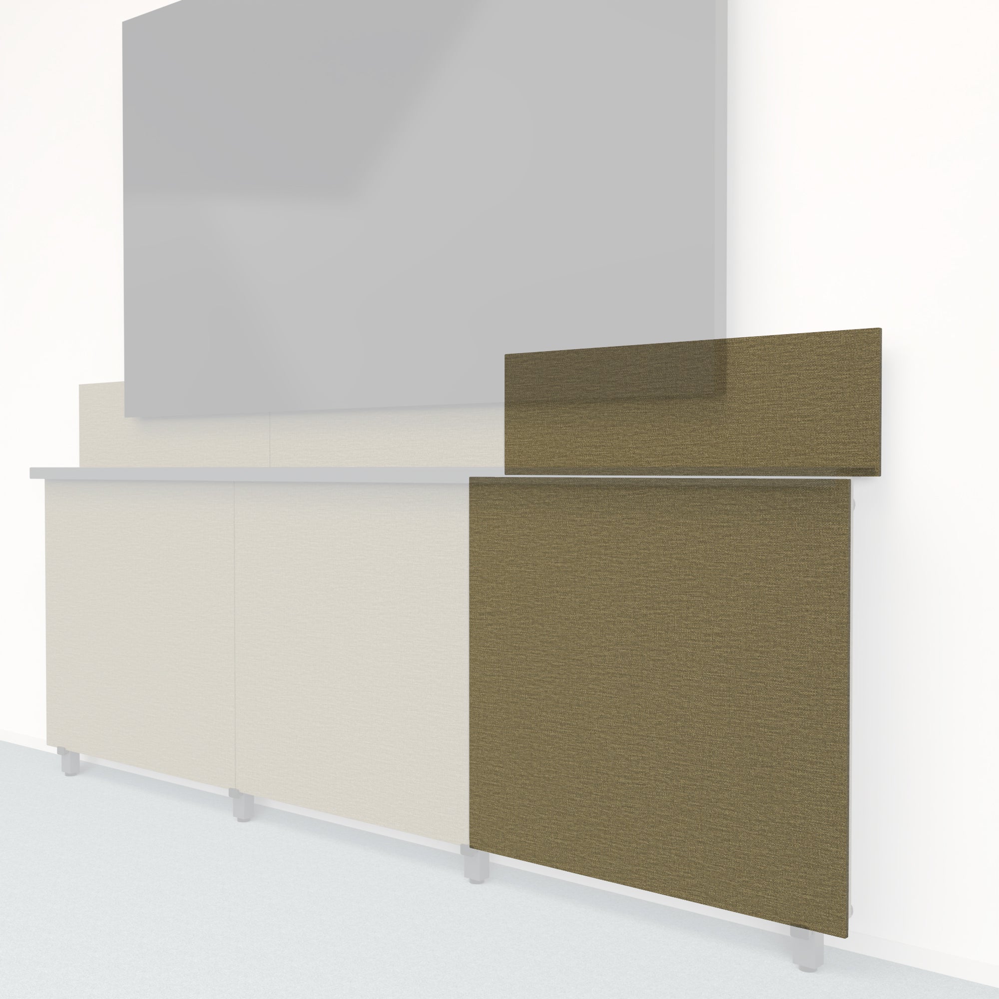 Heckler Framework Tall Outer Panel & Backsplash in Saguaro Maharam textile — modular textile-wrapped desert green AV wall panel for the Heckler Framework system.