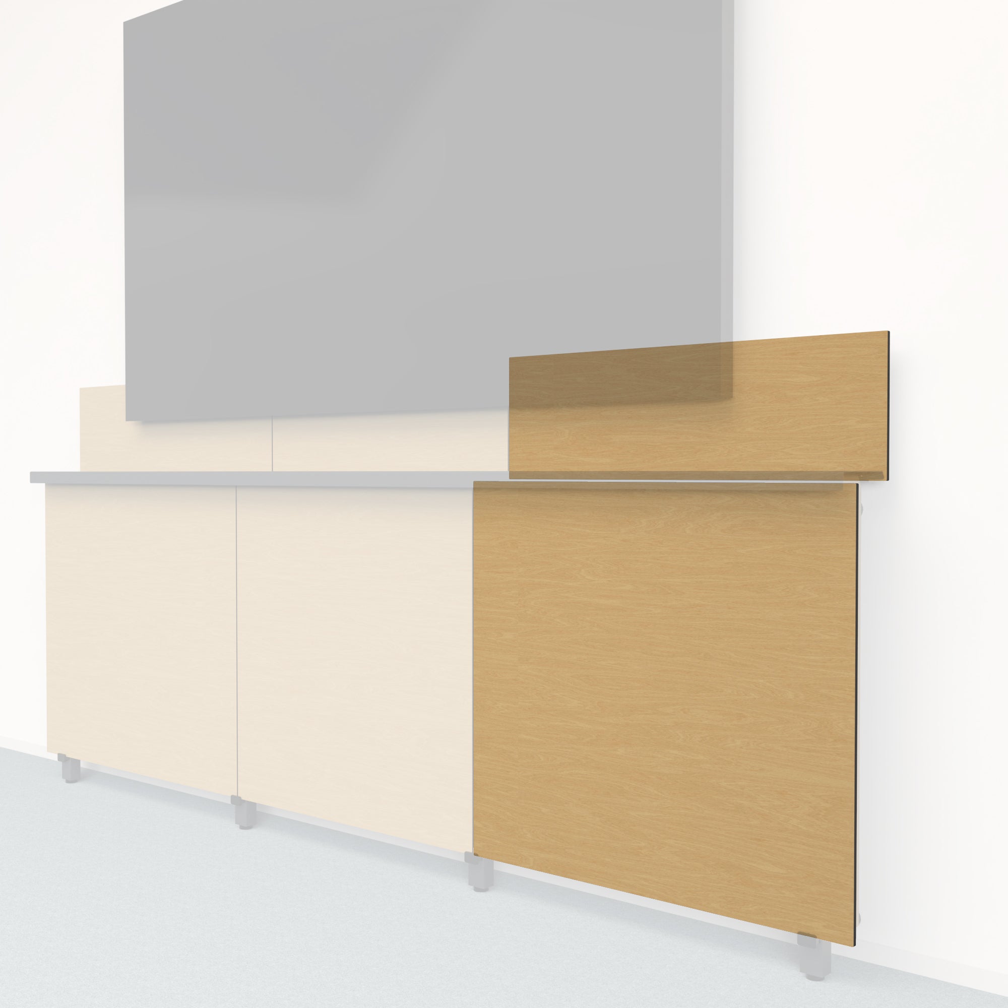 Heckler Framework Tall Outer Panel & Backsplash in Modern Maple wood look — modular maple-woodgrain AV wall panel for the Heckler Framework system.
