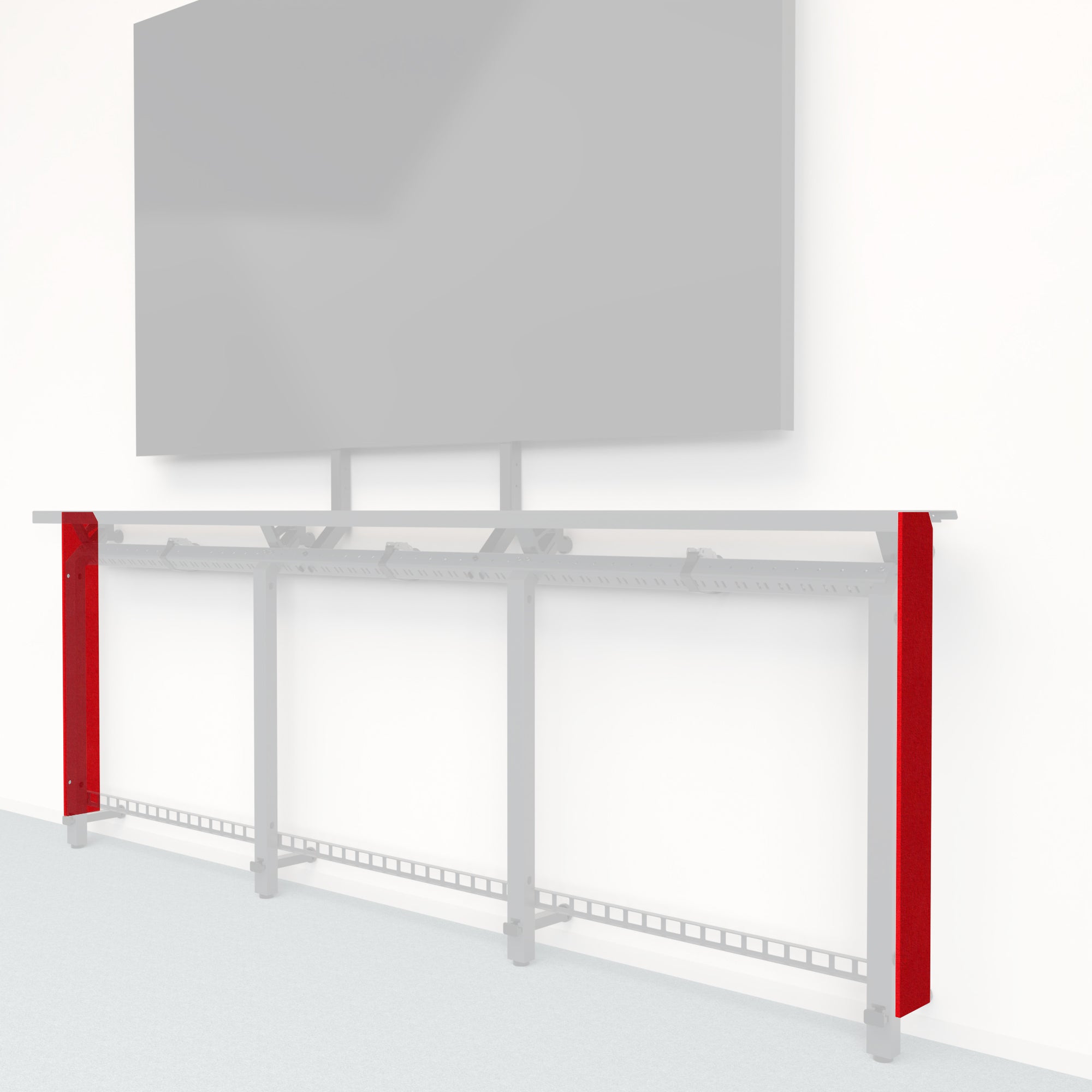 Heckler Framework Tall End Cap in Scarlet Felt Right — modular scarlet red PET felt end panel for the Heckler Framework AV wall system.
