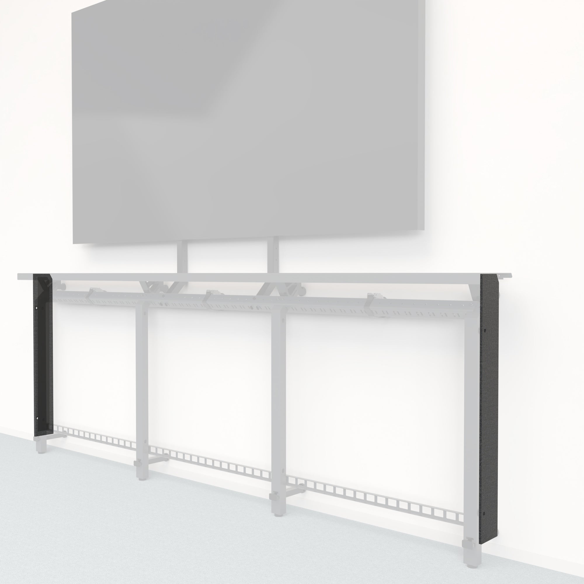 Heckler Framework Tall End Cap in Black Grey Maharam textile — modular textile-wrapped charcoal end panel for the Heckler Framework AV wall system.