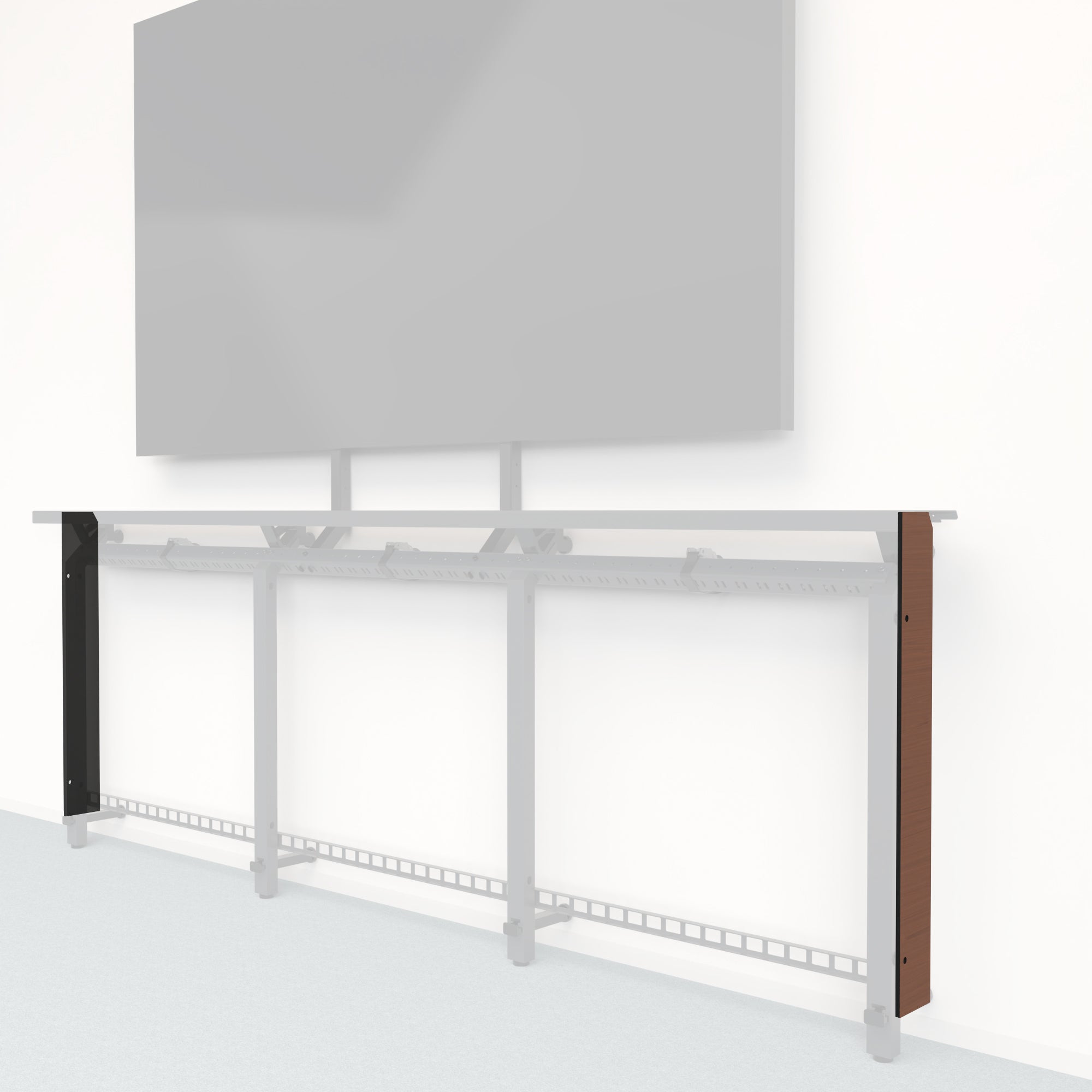 Heckler Framework Tall End Cap in Wild Cherry wood look — modular cherry-woodgrain end panel for the Heckler Framework AV wall system.