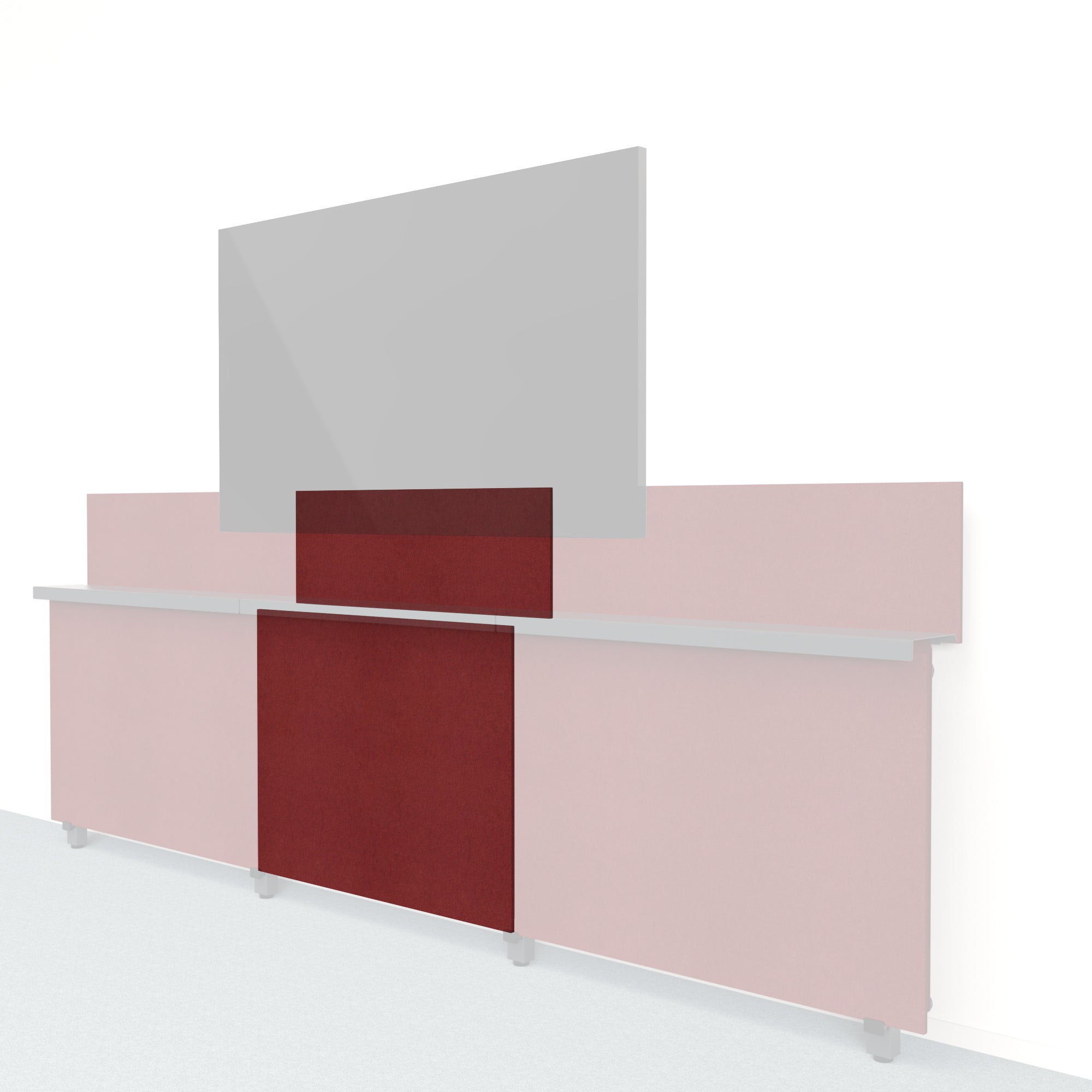 Heckler Framework Short Inner Panel & Backsplash in Crimson Felt Right — modular crimson red PET felt AV wall panel for the Heckler Framework system.