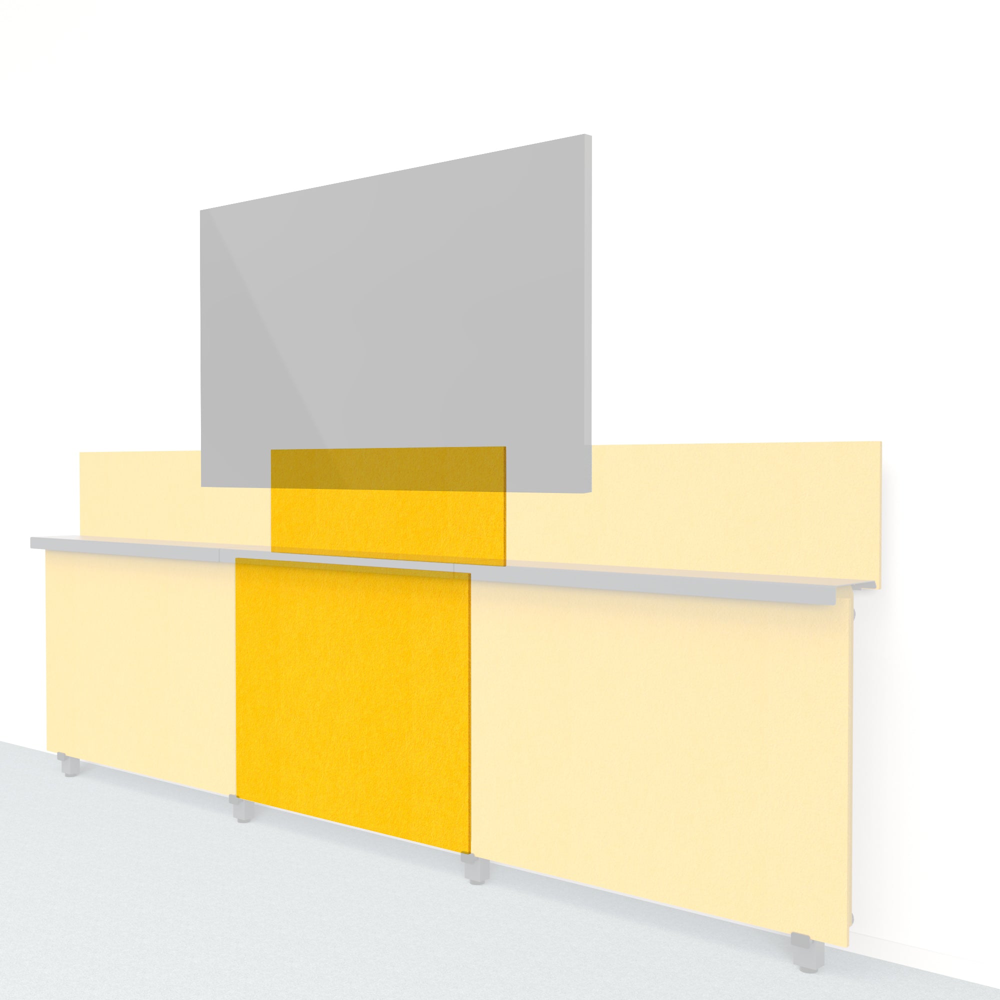 Heckler Framework Short Inner Panel & Backsplash in Dandelion Felt Right — modular dandelion yellow PET felt AV wall panel for the Heckler Framework system.