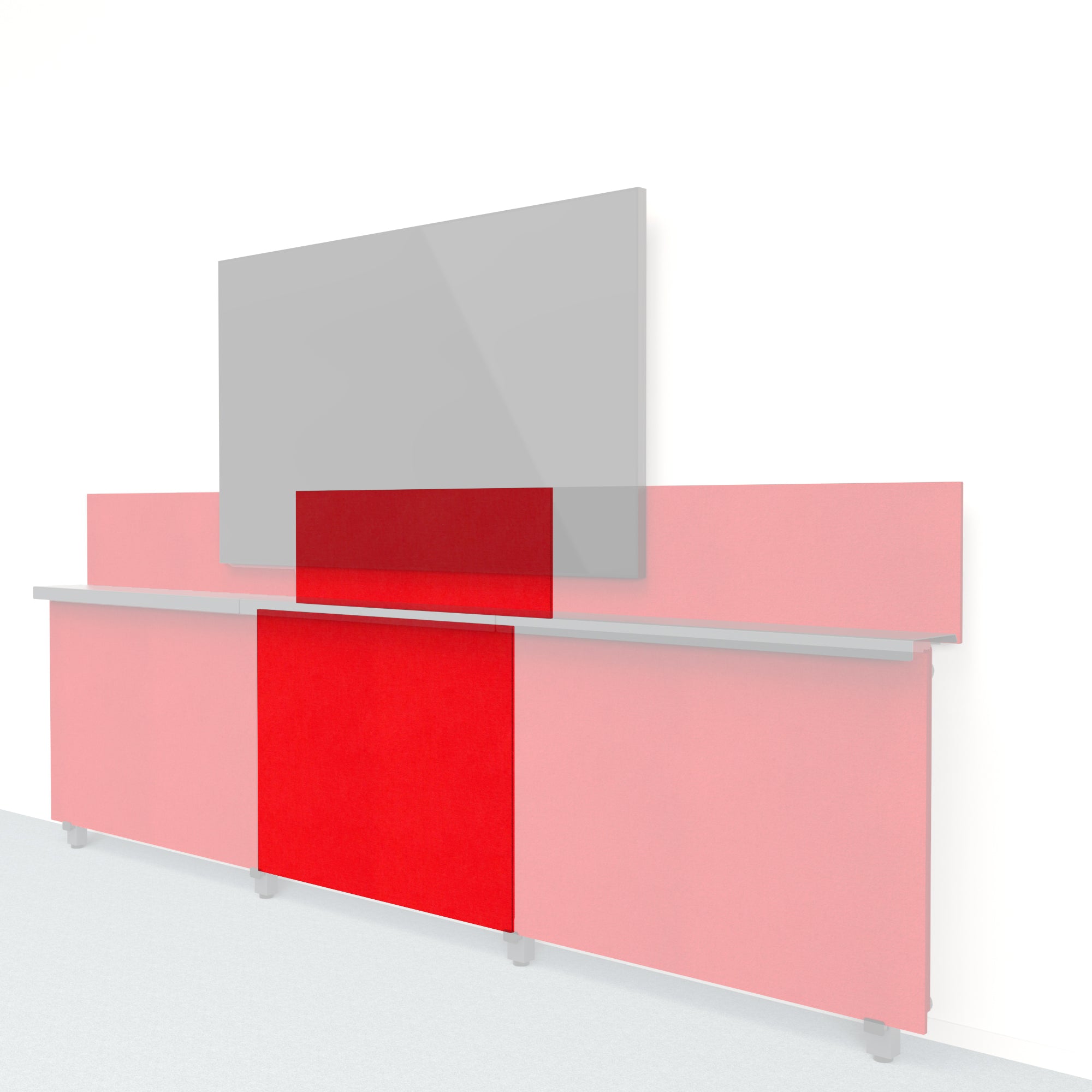 Heckler Framework Short Inner Panel & Backsplash in Scarlet Felt Right — modular scarlet red PET felt AV wall panel for the Heckler Framework system.