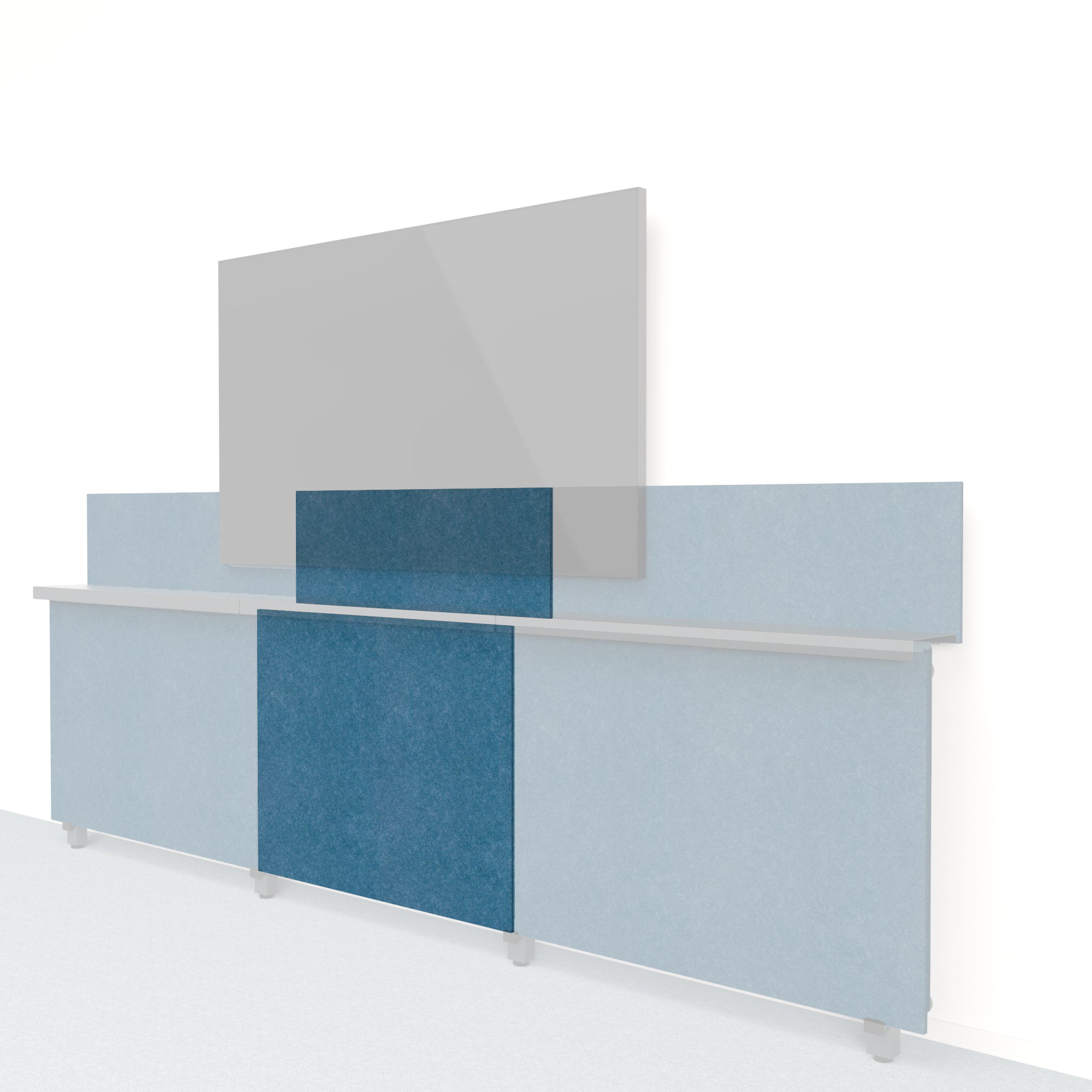 Heckler Framework Short Inner Panel & Backsplash in Slate Blue Felt Right — modular slate blue PET felt AV wall panel for the Heckler Framework system.