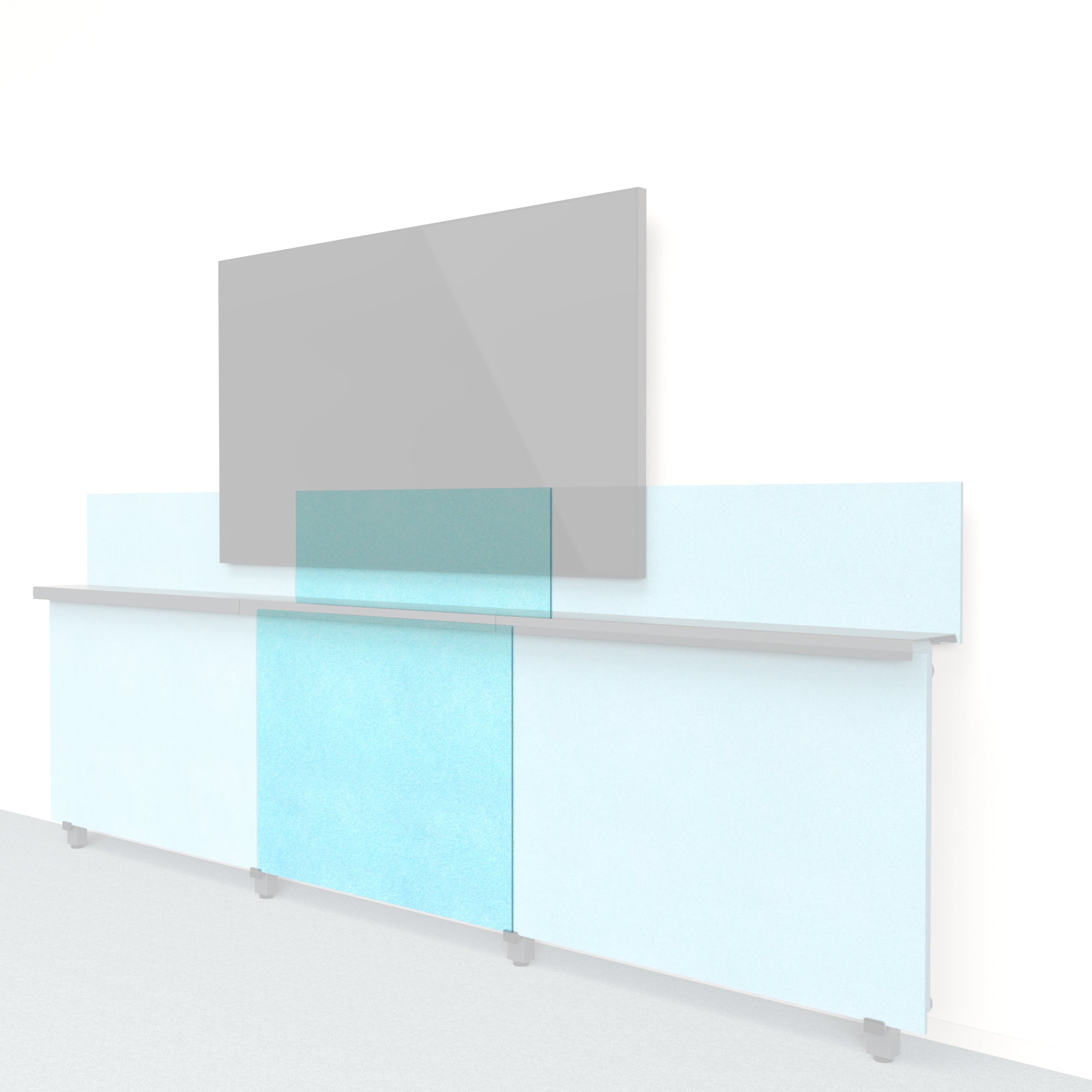 Heckler Framework Short Inner Panel & Backsplash in Baby Blue Felt Right — modular pale baby blue PET felt AV wall panel for the Heckler Framework system.