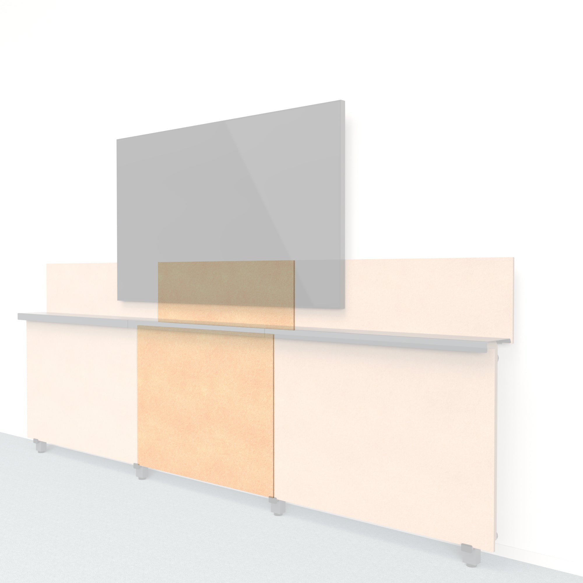 Heckler Framework Short Inner Panel & Backsplash in Cashmere Felt Right — modular cashmere beige PET felt AV wall panel for the Heckler Framework system.