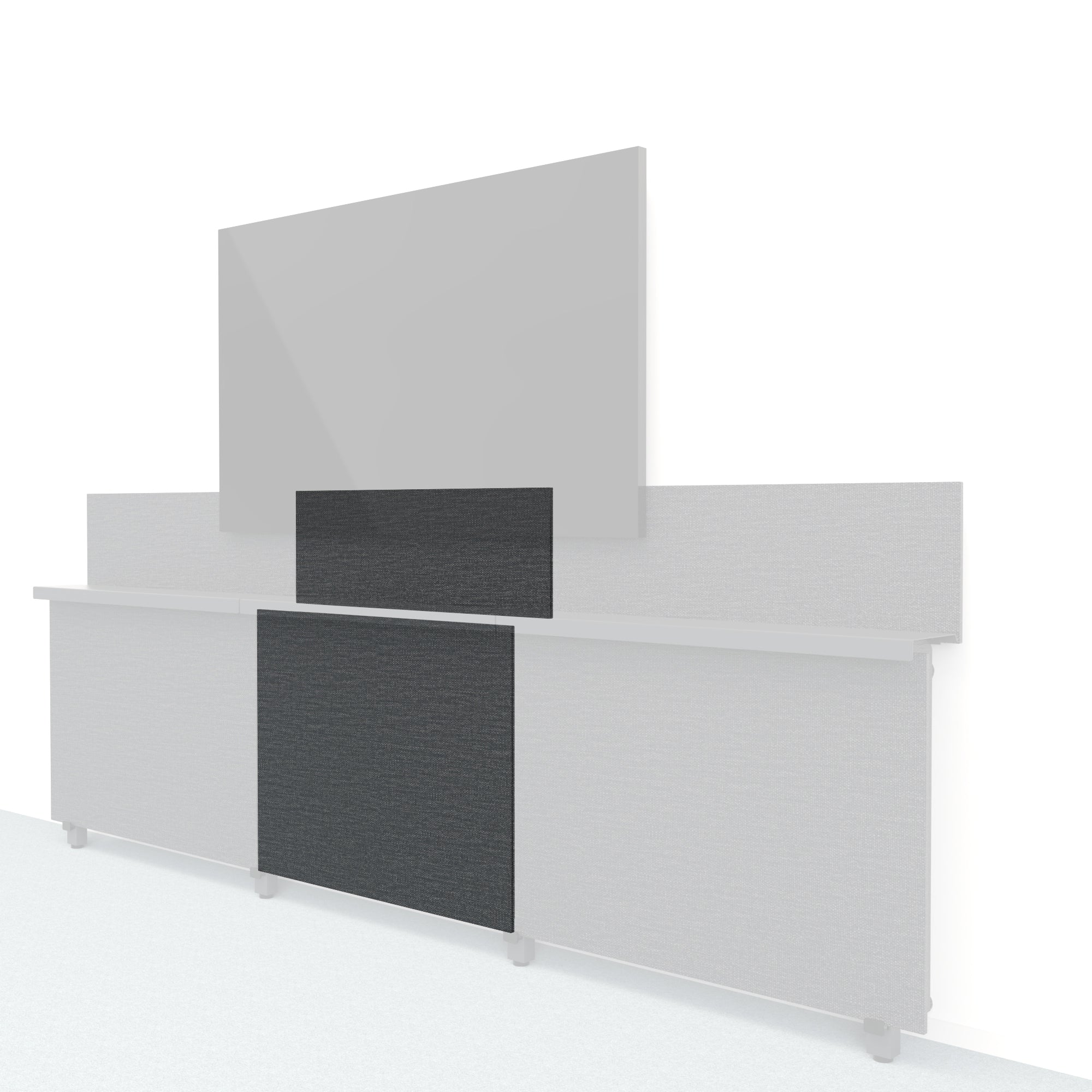 Heckler Framework Short Inner Panel & Backsplash in Black Grey Maharam textile — modular textile-wrapped charcoal AV wall panel for the Heckler Framework system.