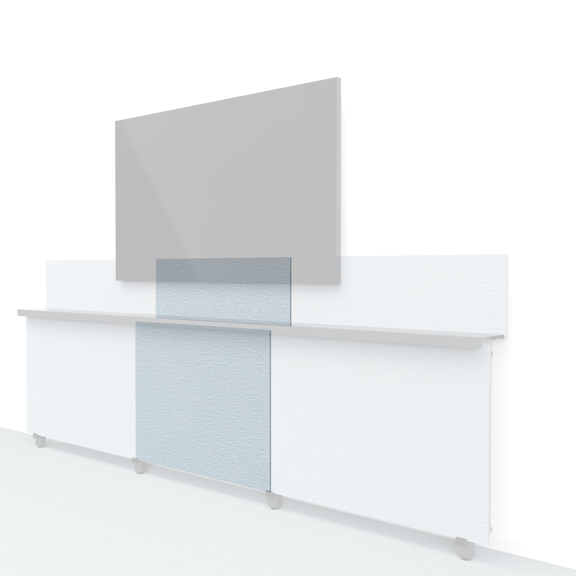 Heckler Framework Short Inner Panel & Backsplash in Blue Maharam textile — modular textile-wrapped muted blue AV wall panel for the Heckler Framework system.