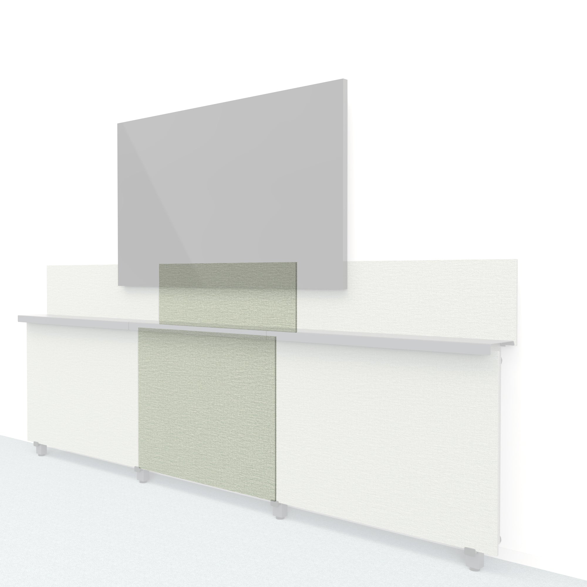 Heckler Framework Short Inner Panel & Backsplash in Green Maharam textile — modular textile-wrapped sage green AV wall panel for the Heckler Framework system.