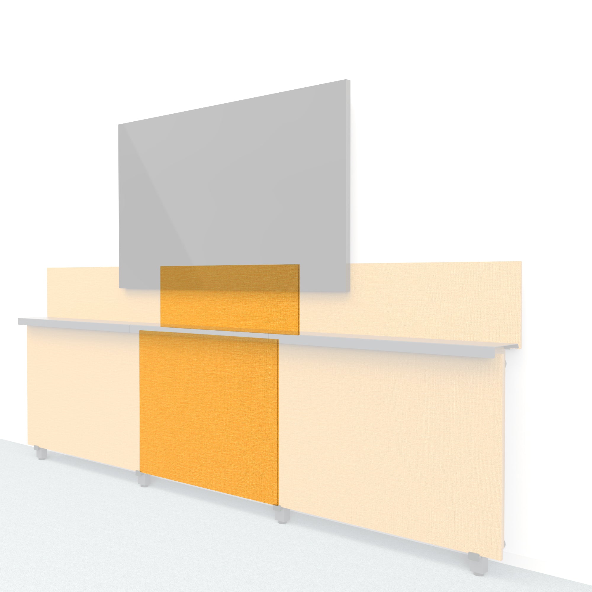 Heckler Framework Short Inner Panel & Backsplash in Honey Maharam textile — modular textile-wrapped warm golden AV wall panel for the Heckler Framework system.