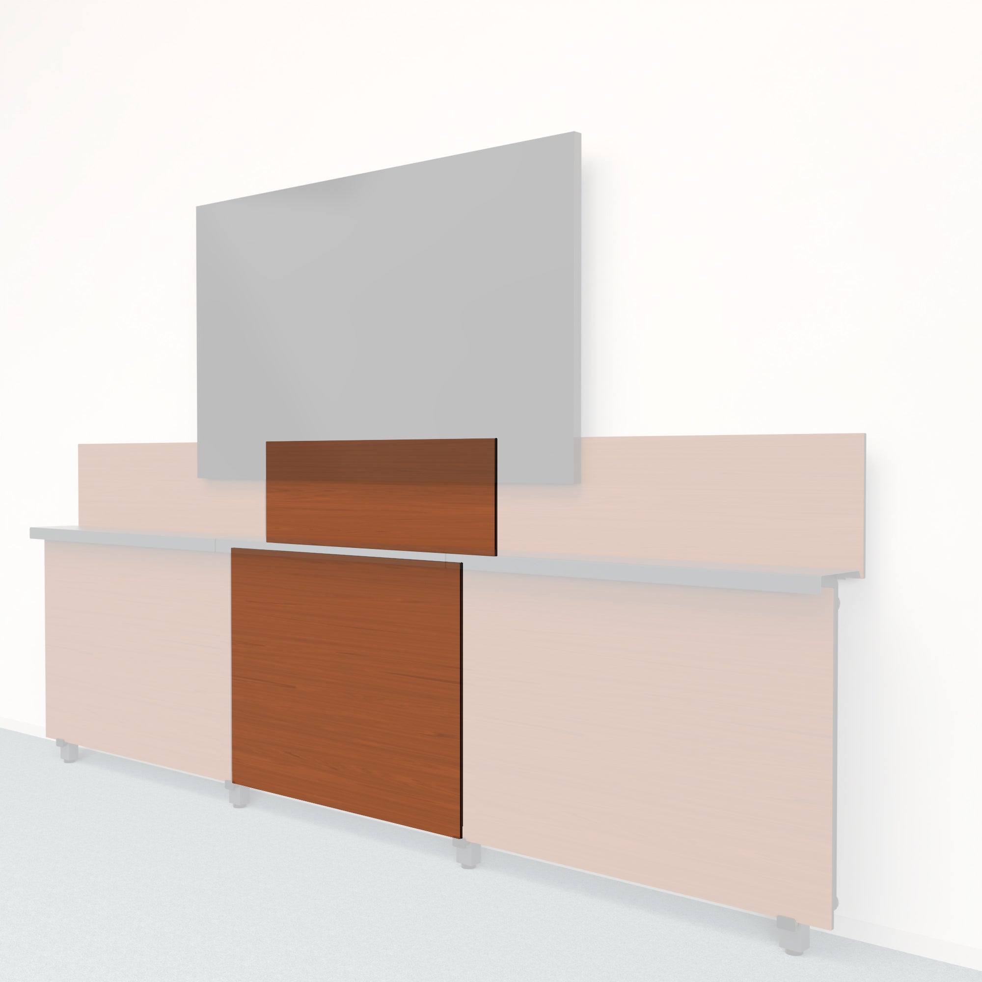 Heckler Framework Short Inner Panel & Backsplash in Wild Cherry wood look — modular cherry-woodgrain AV wall panel for the Heckler Framework system.
