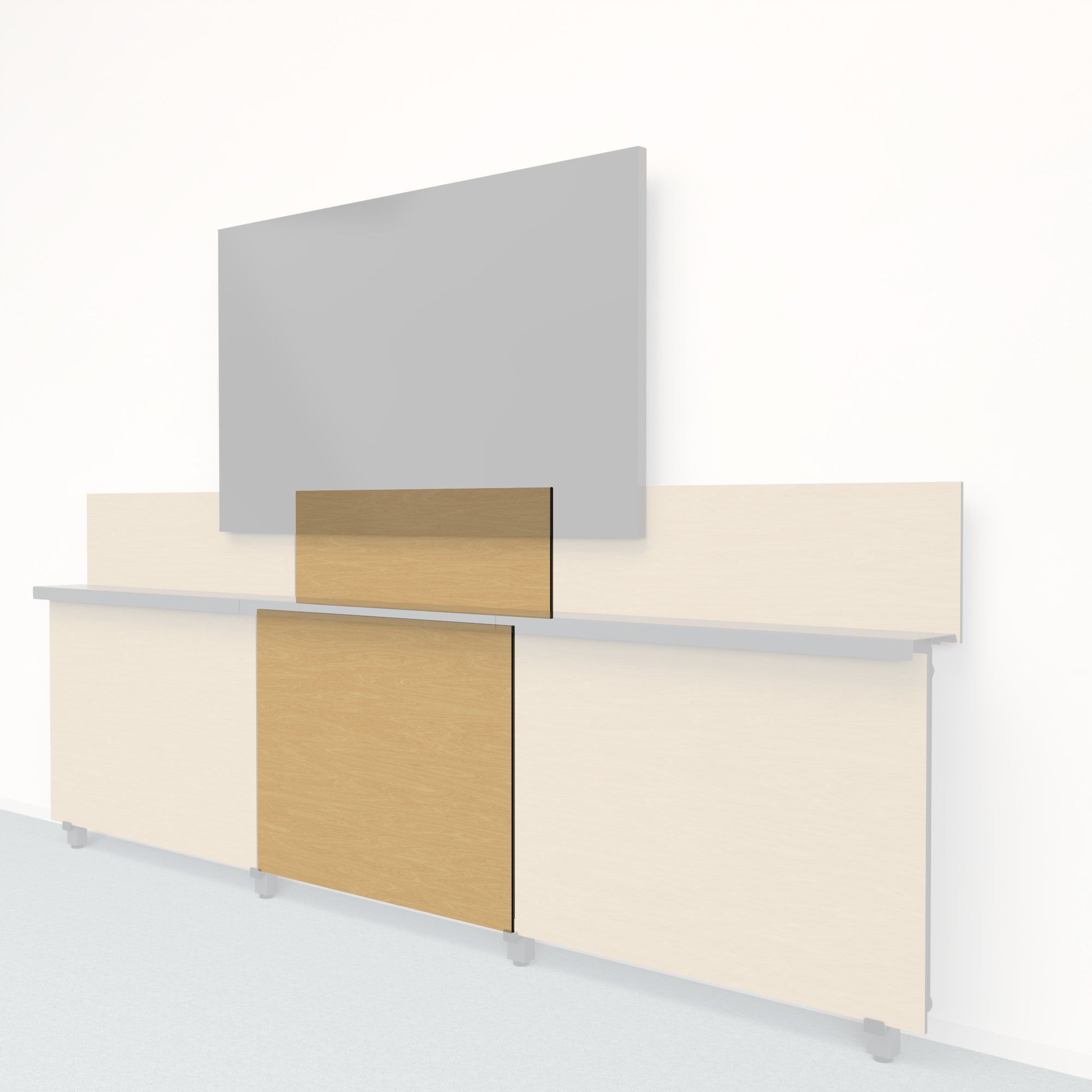Heckler Framework Short Inner Panel & Backsplash in Modern Maple wood look — modular maple-woodgrain AV wall panel for the Heckler Framework system.