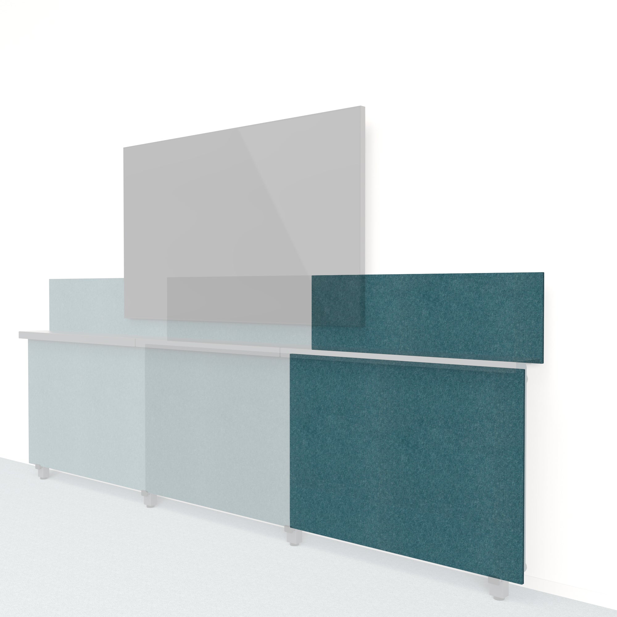 Heckler Framework Short Outer Panel & Backsplash in Atlantic Felt Right — modular atlantic blue PET felt AV wall panel for the Heckler Framework system.