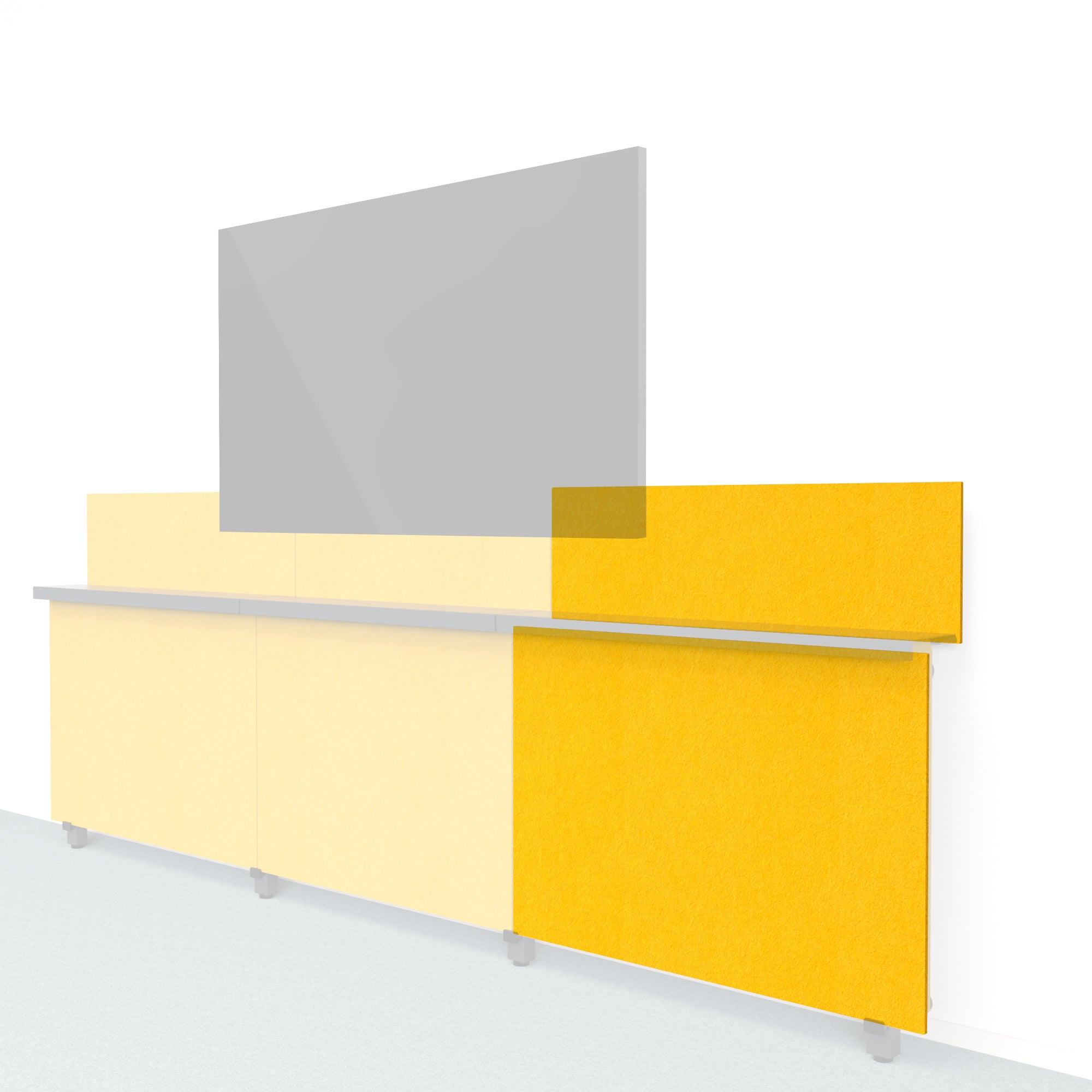 Heckler Framework Short Outer Panel & Backsplash in Dandelion Felt Right — modular dandelion yellow PET felt AV wall panel for the Heckler Framework system.