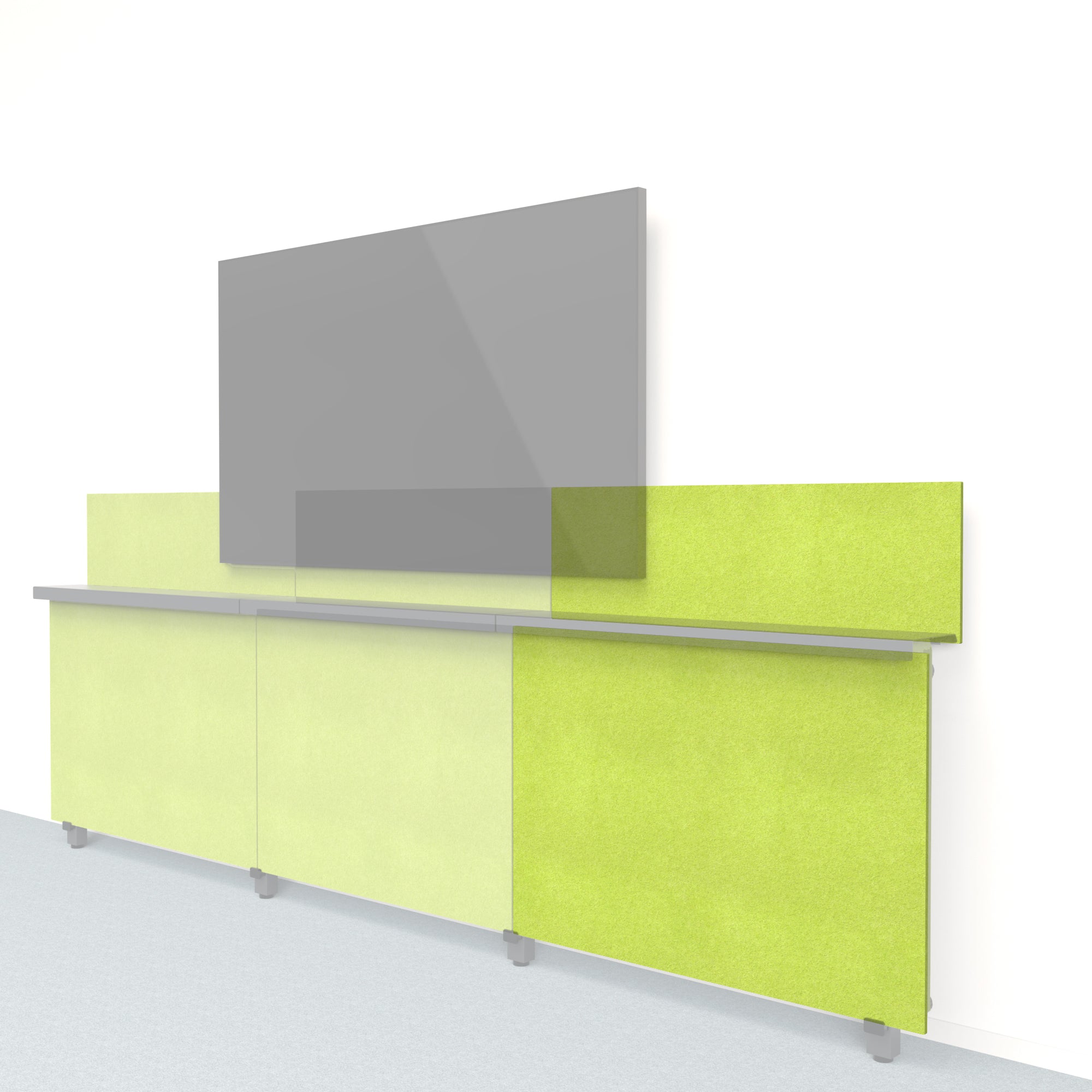 Heckler Framework Short Outer Panel & Backsplash in Kiwi Felt Right — modular kiwi green PET felt AV wall panel for the Heckler Framework system.