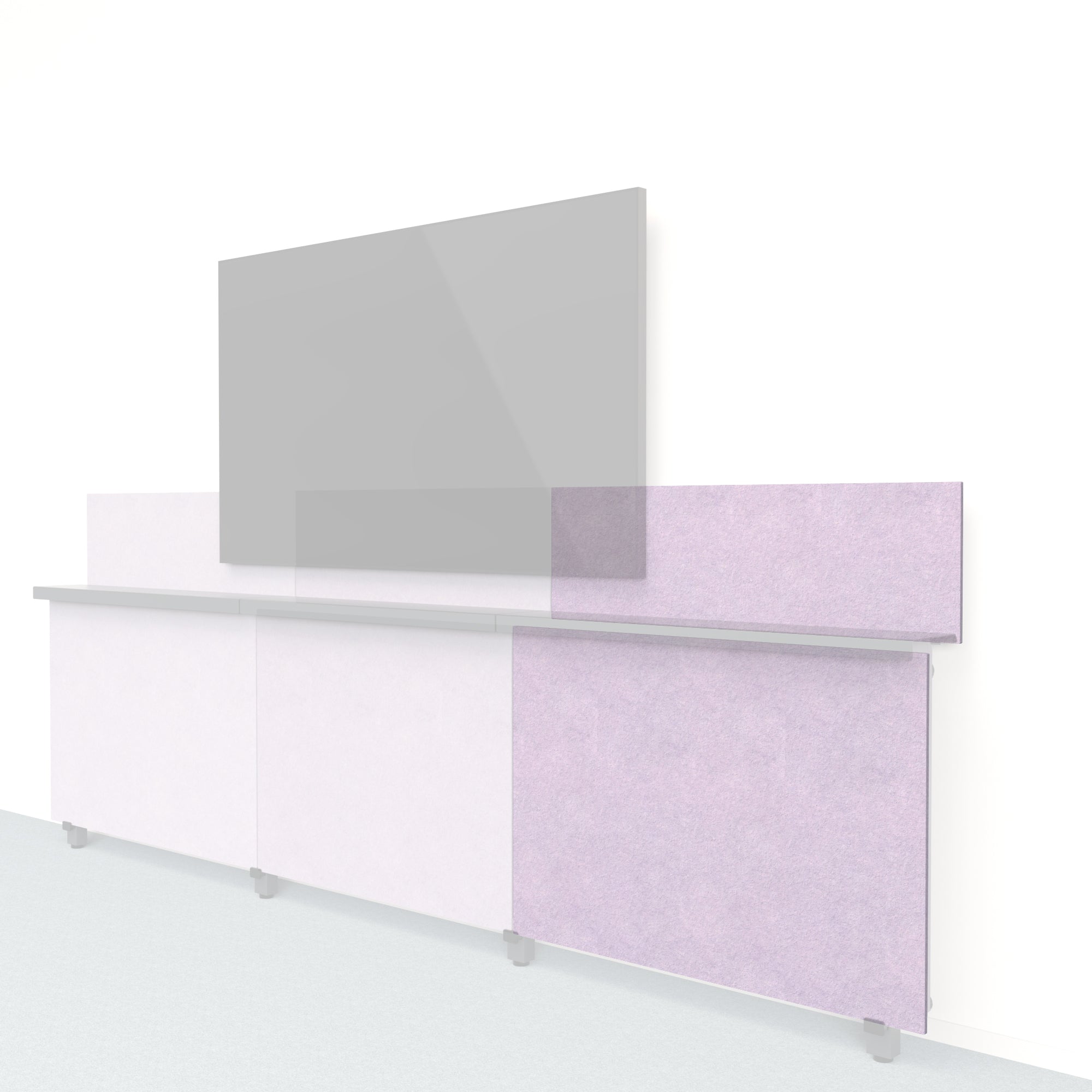 Heckler Framework Short Outer Panel & Backsplash in Lilac Felt Right — modular lilac PET felt AV wall panel for the Heckler Framework system.