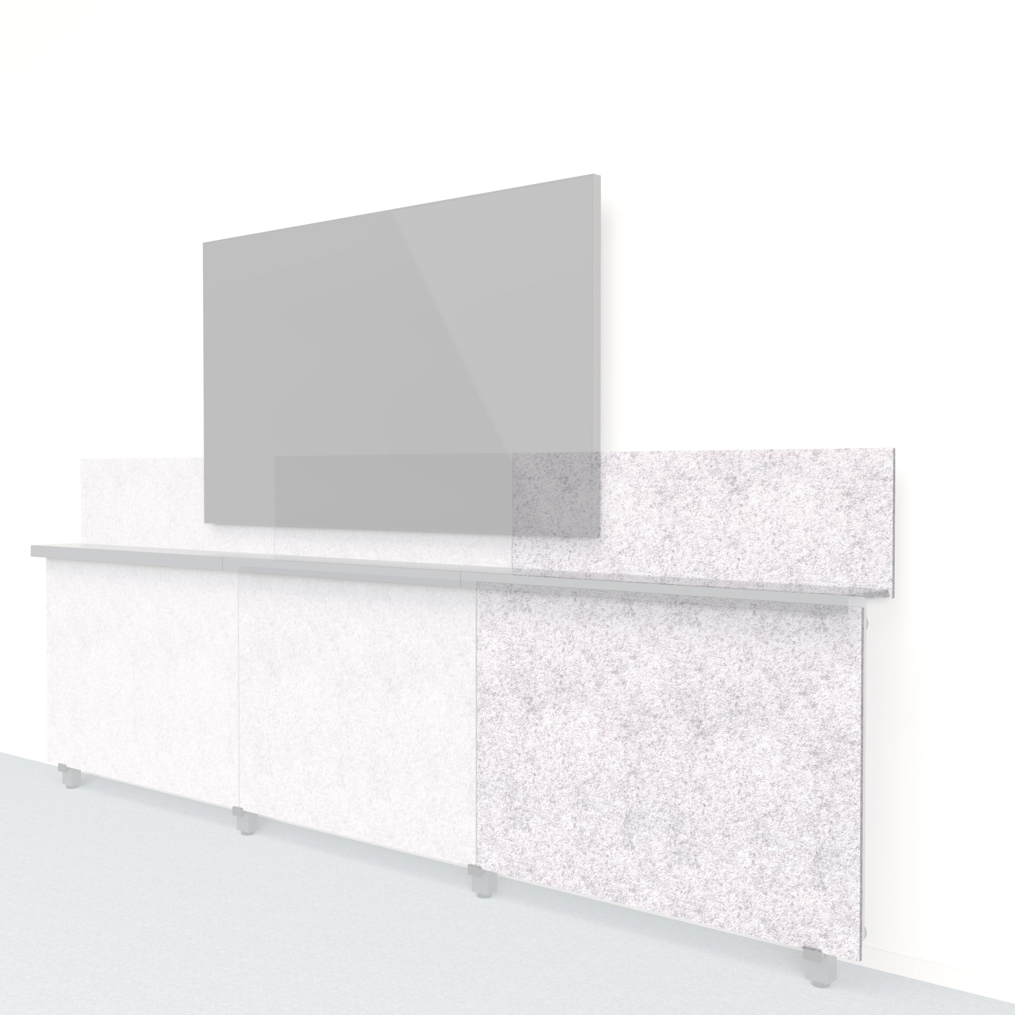Heckler Framework Short Outer Panel & Backsplash in Nickel Felt Right — modular nickel silver PET felt AV wall panel for the Heckler Framework system.