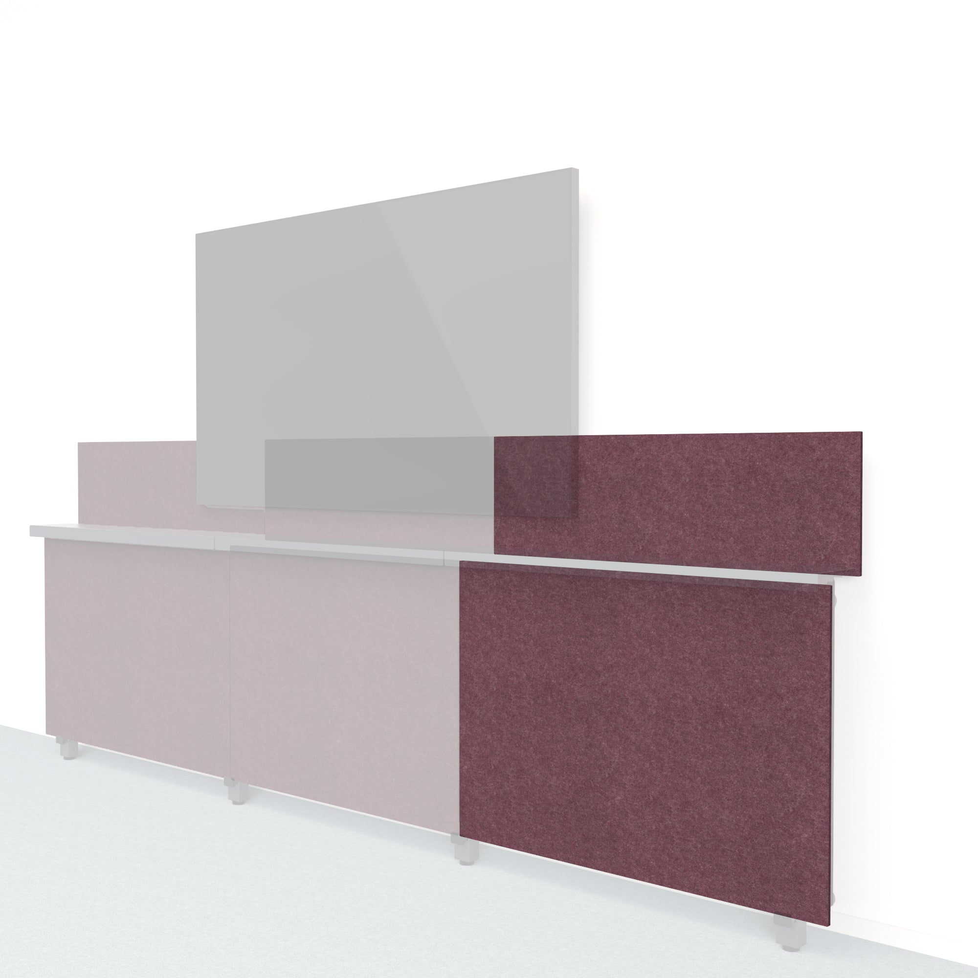Heckler Framework Short Outer Panel & Backsplash in Wine Felt Right — modular wine burgundy PET felt AV wall panel for the Heckler Framework system.