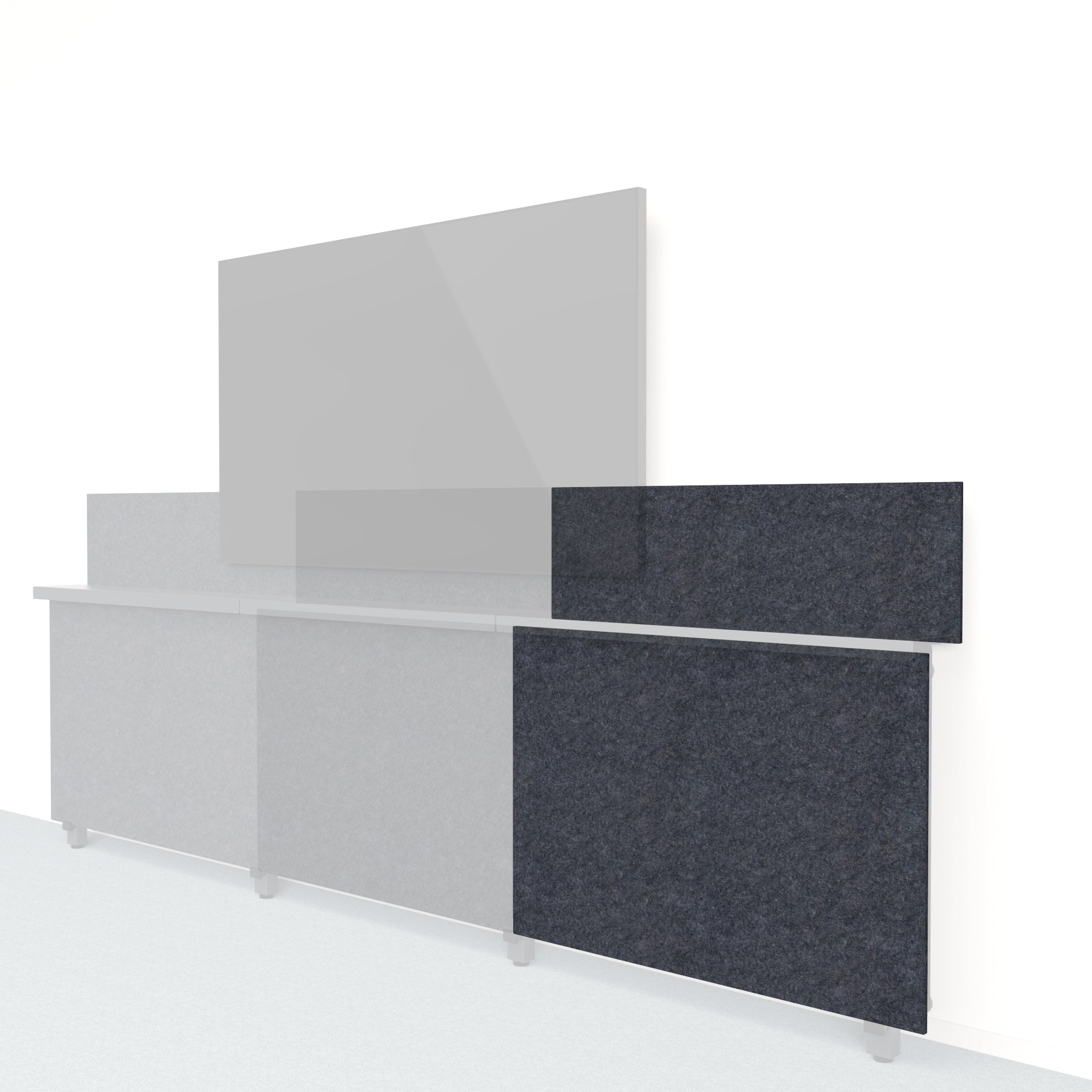 Heckler Framework Short Outer Panel & Backsplash in Cast Felt Right — modular cast gray PET felt AV wall panel for the Heckler Framework system.