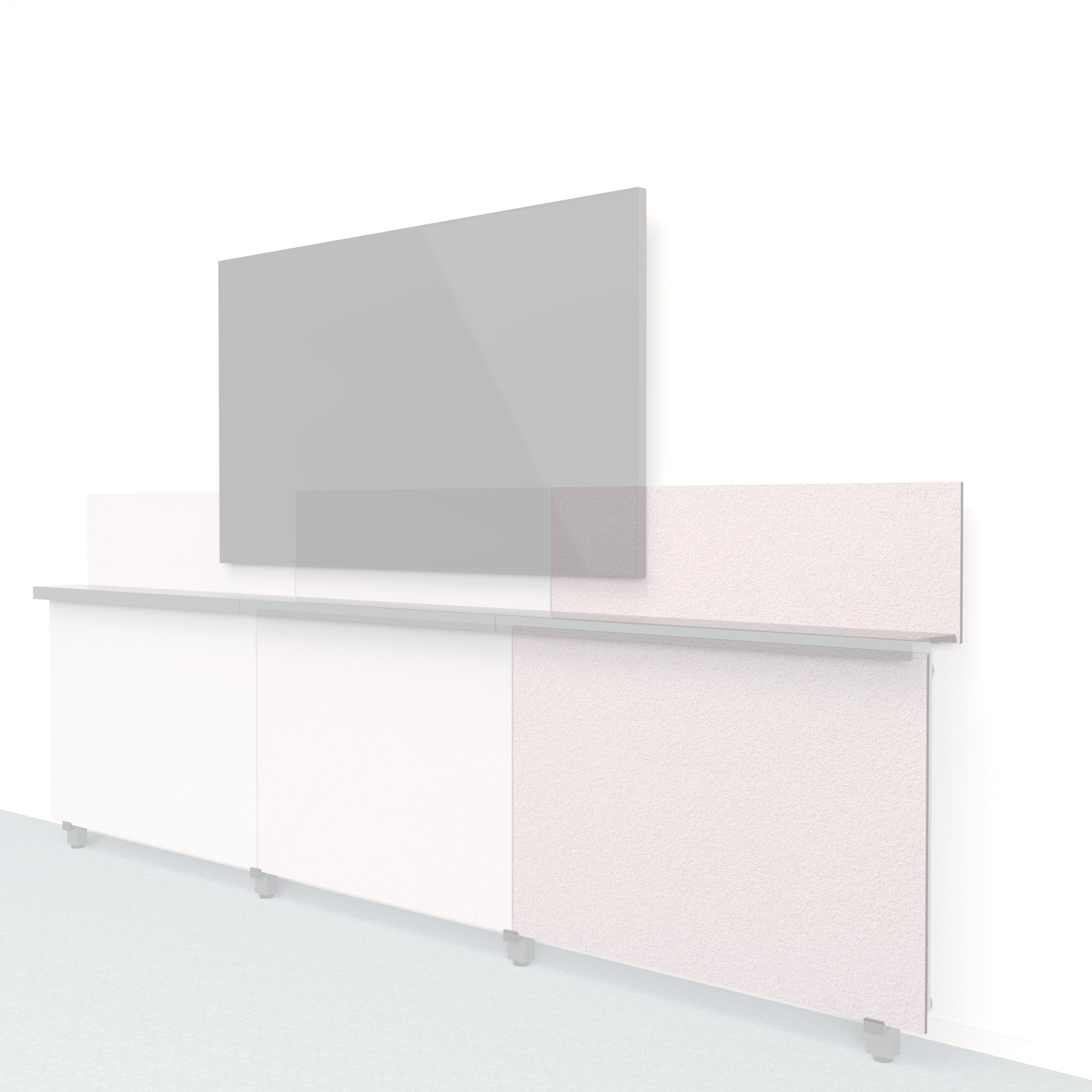 Heckler Framework Short Outer Panel & Backsplash in Fog Felt Right — modular fog gray PET felt AV wall panel for the Heckler Framework system.