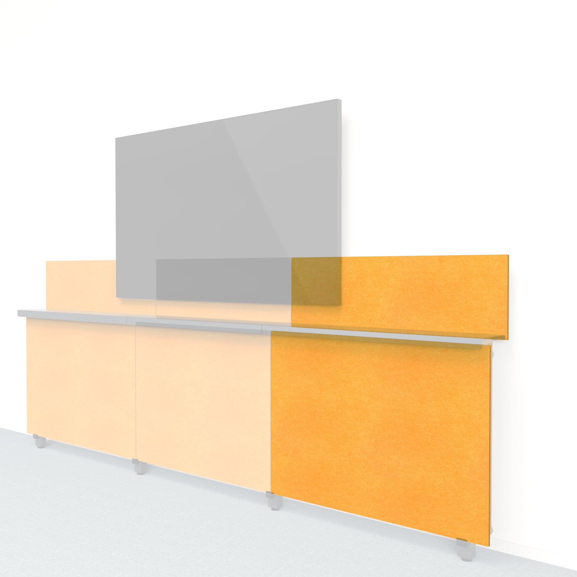 Heckler Framework Short Outer Panel & Backsplash in Mustard Felt Right — modular mustard-yellow PET felt AV wall panel for the Heckler Framework system.