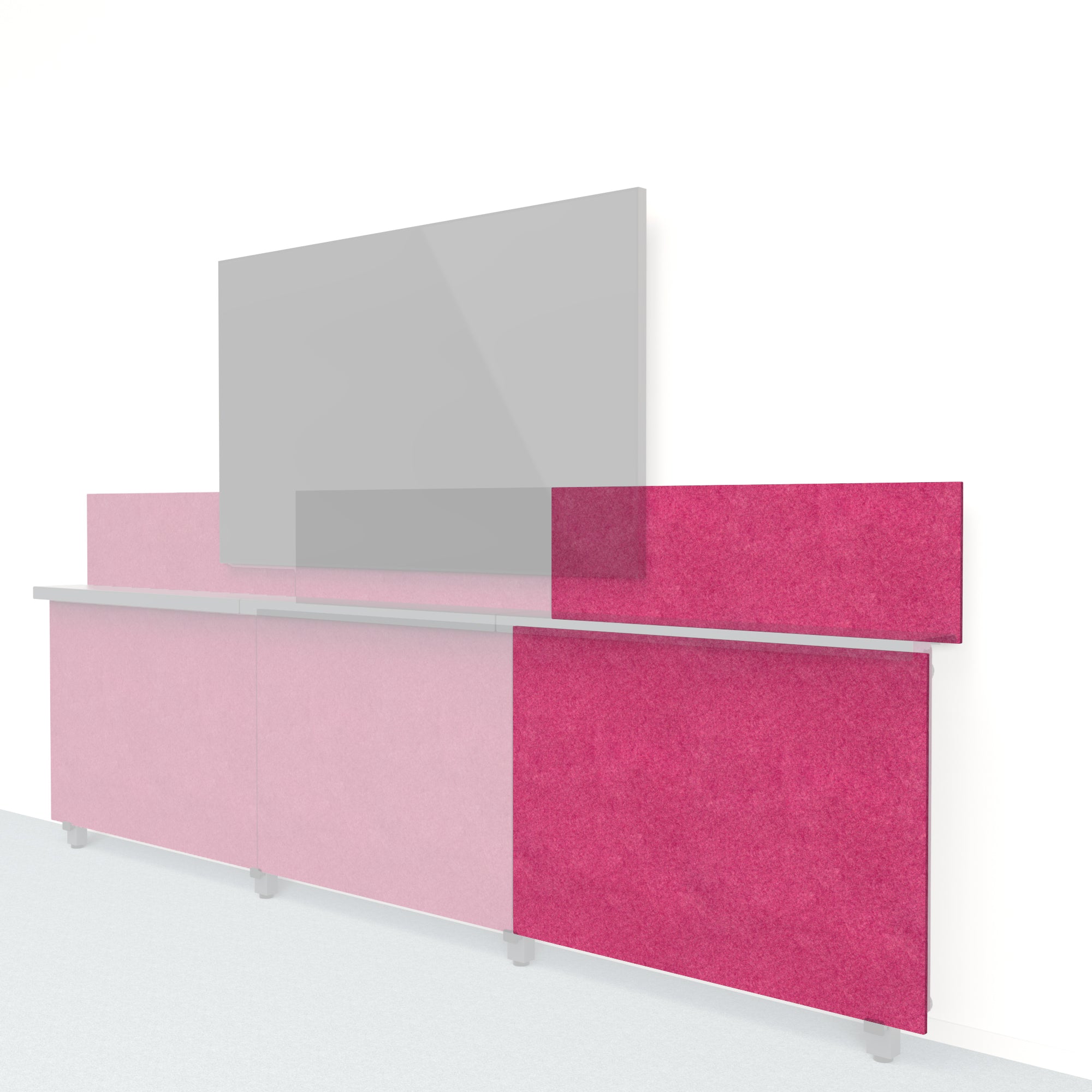 Heckler Framework Short Outer Panel & Backsplash in Raspberry Felt Right — modular raspberry red PET felt AV wall panel for the Heckler Framework system.