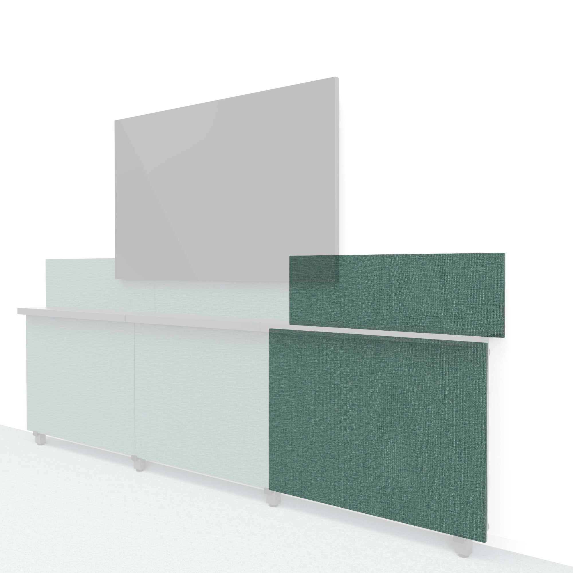 Heckler Framework Short Outer Panel & Backsplash in Undergrowth Maharam textile — modular textile-wrapped muted green AV wall panel for the Heckler Framework system.