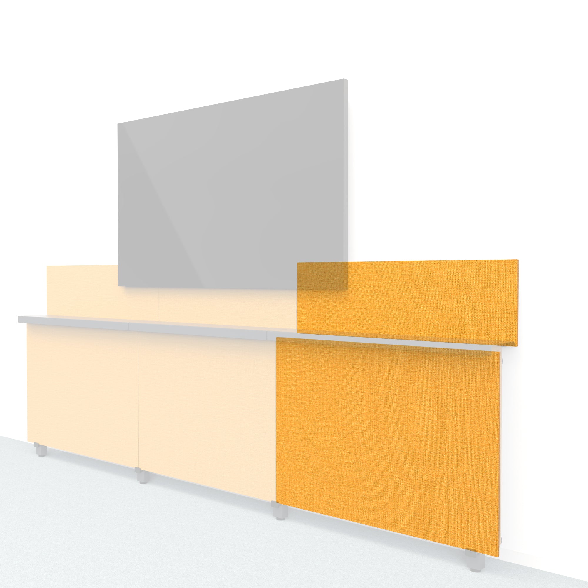 Heckler Framework Short Outer Panel & Backsplash in Honey Maharam textile — modular textile-wrapped warm golden AV wall panel for the Heckler Framework system.