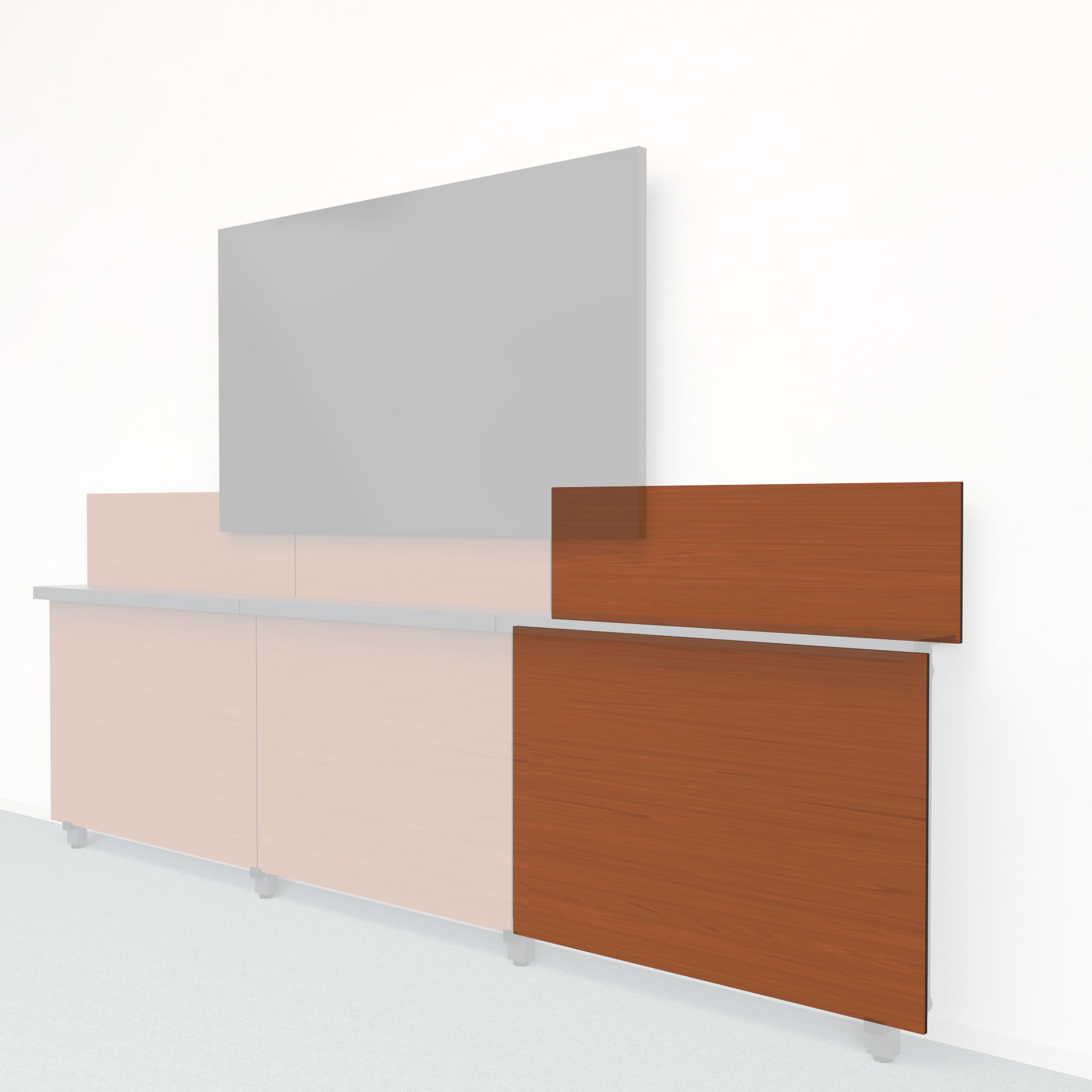 Heckler Framework Short Outer Panel & Backsplash in Wild Cherry wood look — modular cherry-woodgrain AV wall panel for the Heckler Framework system.