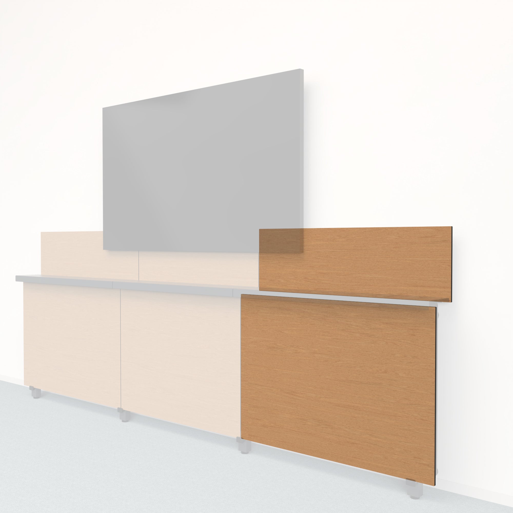 Heckler Framework Short Outer Panel & Backsplash in Castle Oak wood look — modular white-oak-woodgrain AV wall panel for the Heckler Framework system.