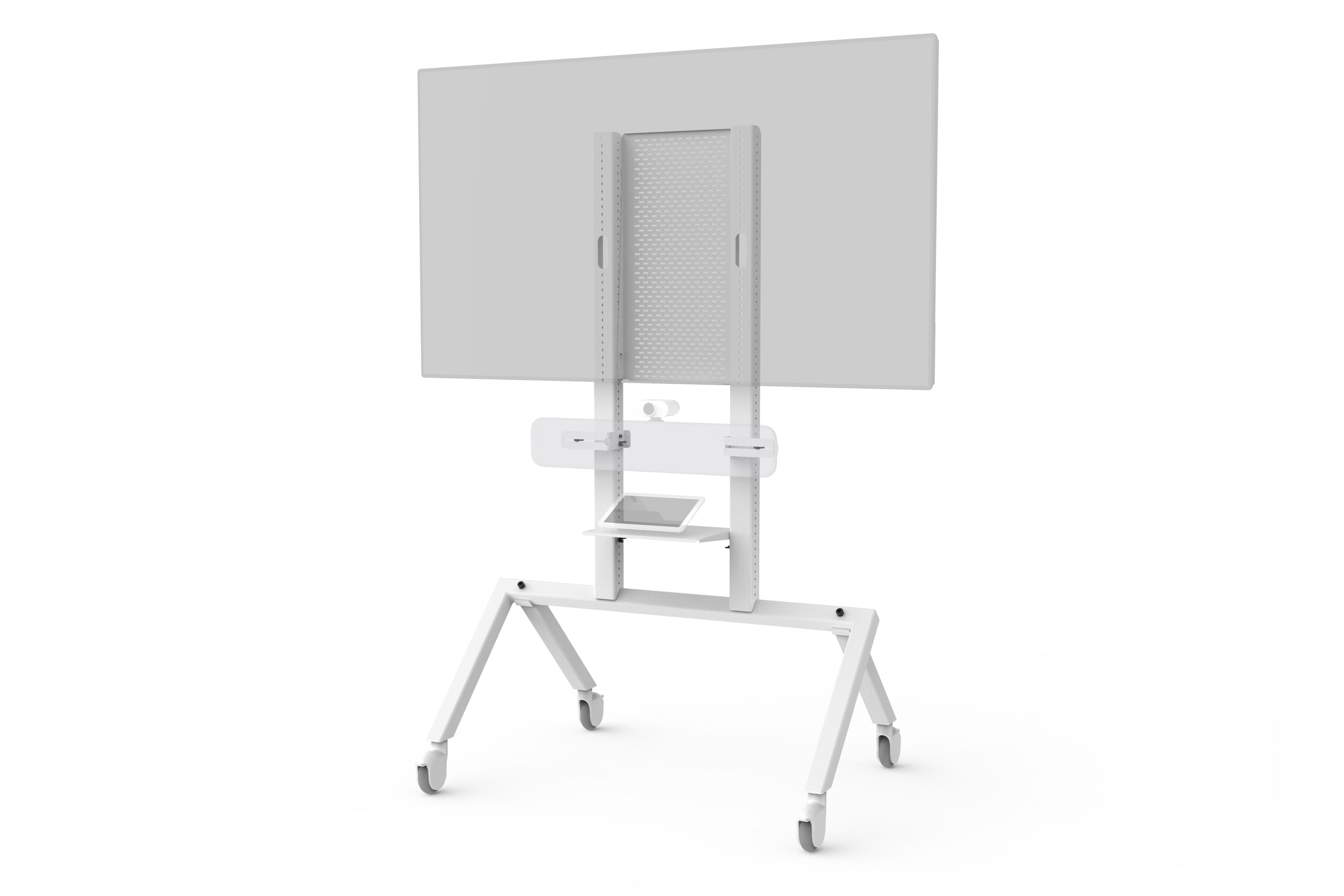 Heckler AV Cart for Google Meet Series One Room Kits in white finish.