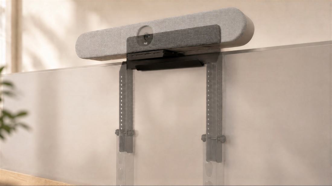 Framework Above-Display Camera Mount installed on a Framework wall.